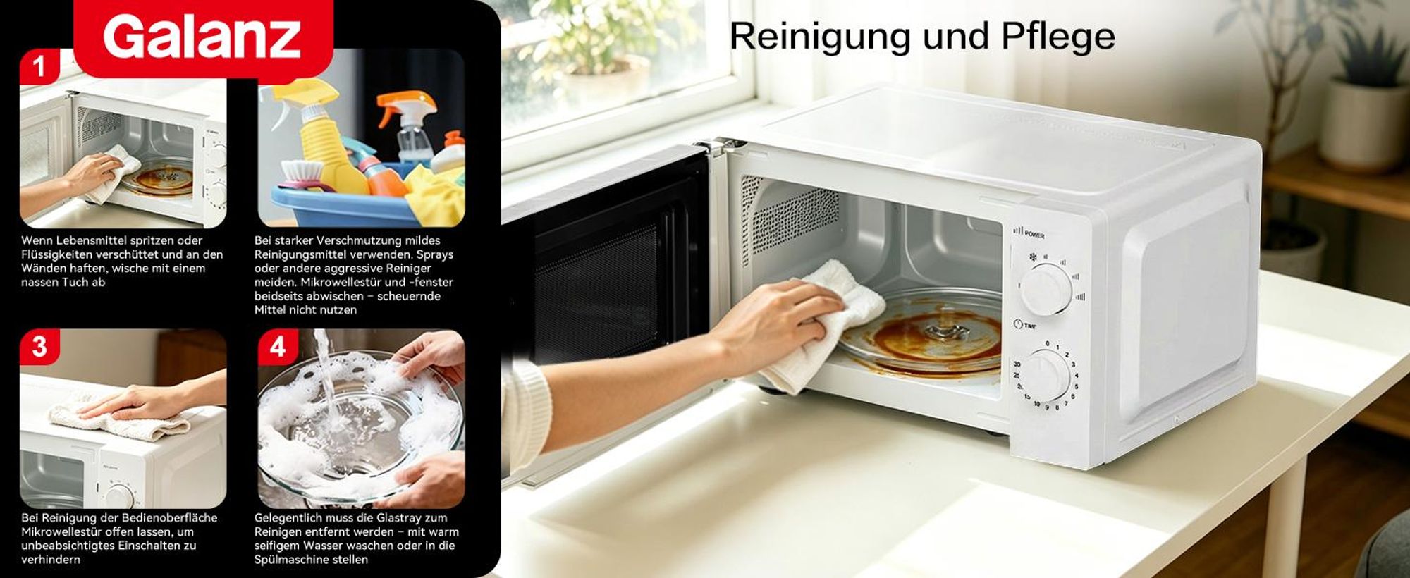 Galanz Mikrowelle 20L 700W Auftaufunktion 6 Leistungsstufen weiß