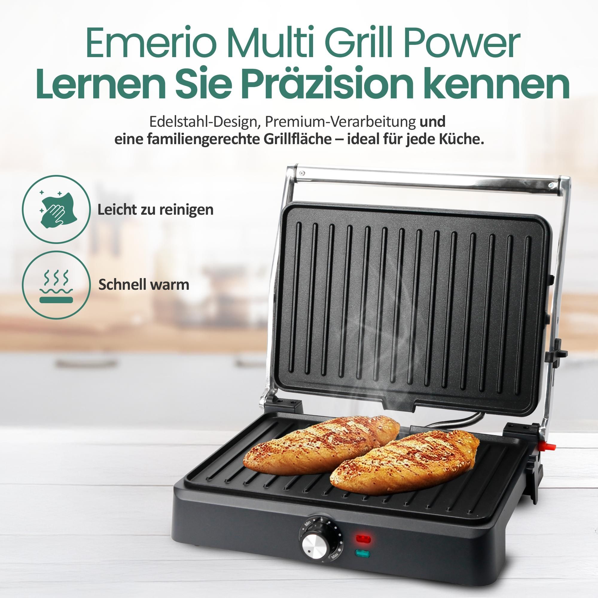 Emerio Kontaktgrill – Sandwichmaker – Große Grillfläche 34 × 24 cm – Panini-Grill – Sandwich-Toaster CG-130859 – Edelstahl / Schwarz