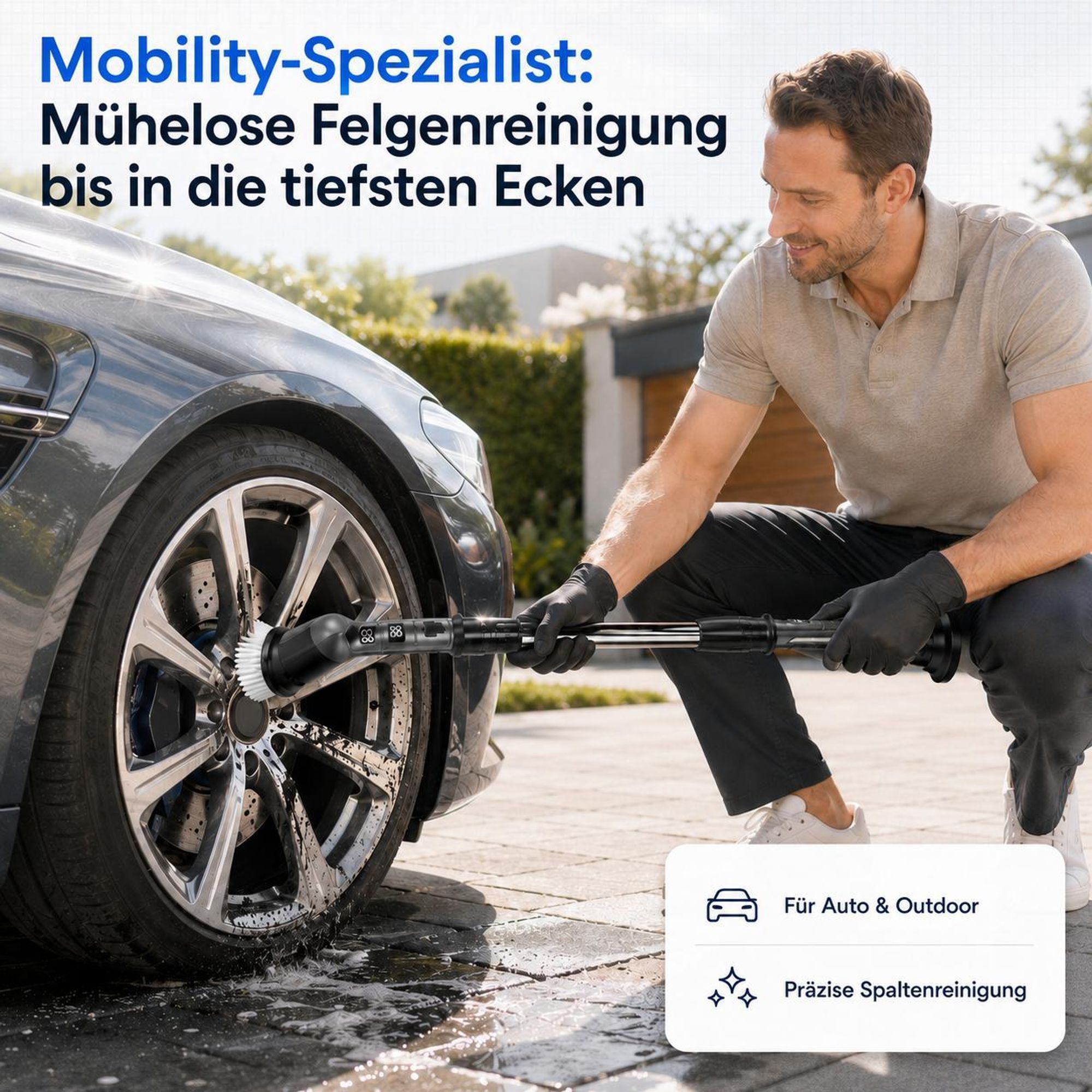Elektrische Reinigungsbürste Bad Küche Auto Fußboden Spin Scrubber Mit 3 Geschwindigkeiten– 8 Bürstenköpfe, 100 Min. Akku, Teleskopstiel (28-119cm)