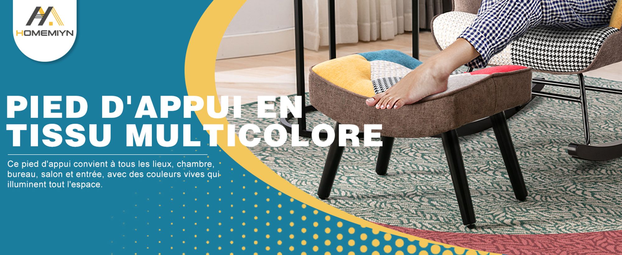 Hocker für Loungesessel Patchwork Sessel Ohrensessel Schaukelstuhl Wohnzimmer Schminktisch