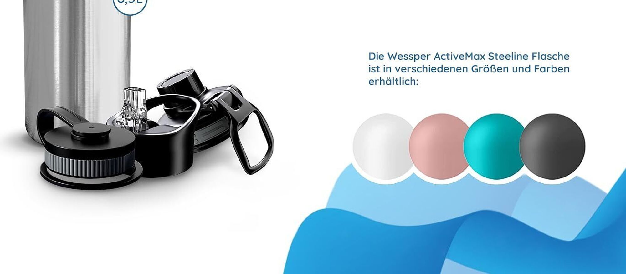 Wessper B3 THERMOSTEEL Thermoflasche 1 L Orange mit 3 Verschlüssen
