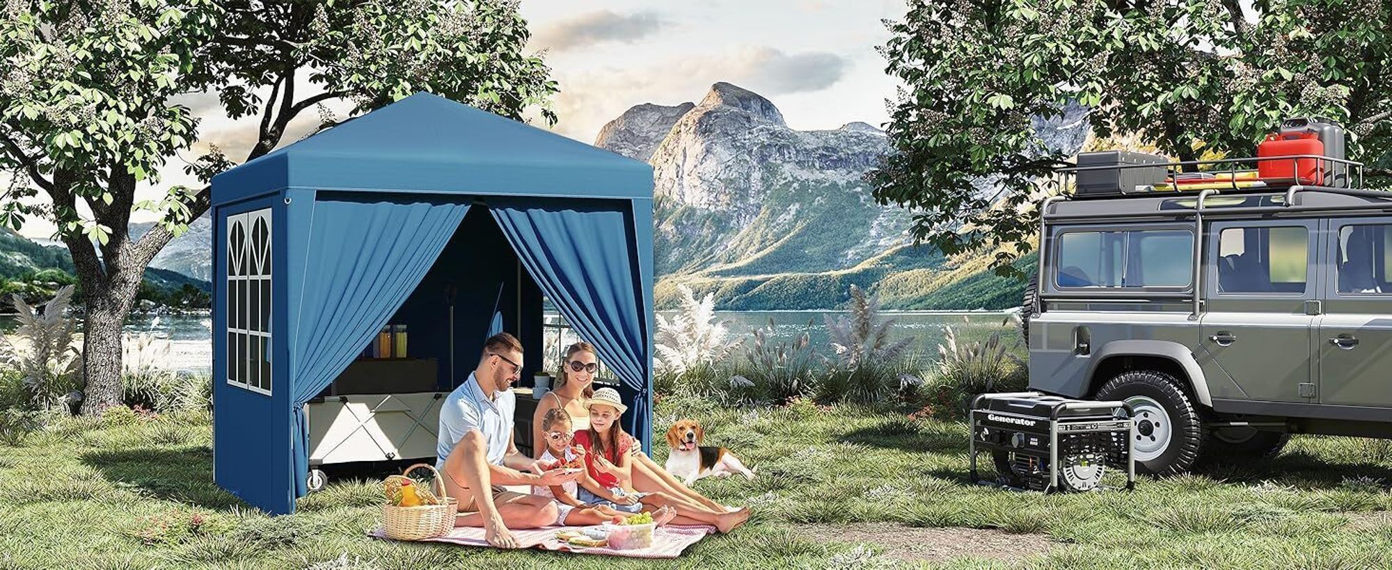 WOLTU Pavillon 2x2 m, mit 4 Seitenwänden, Partyzelt wasserabweisend UV-Schutz 50+, Blau