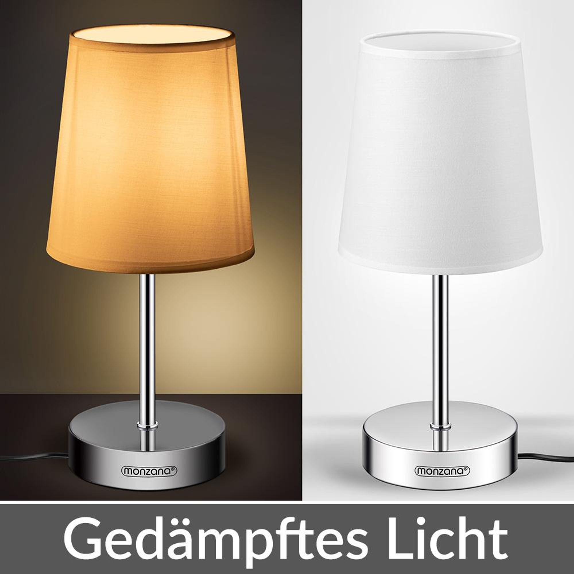 MONZANA Nachttischlampe, Tischlampe mit Kabel, 32 cm, Weiß
