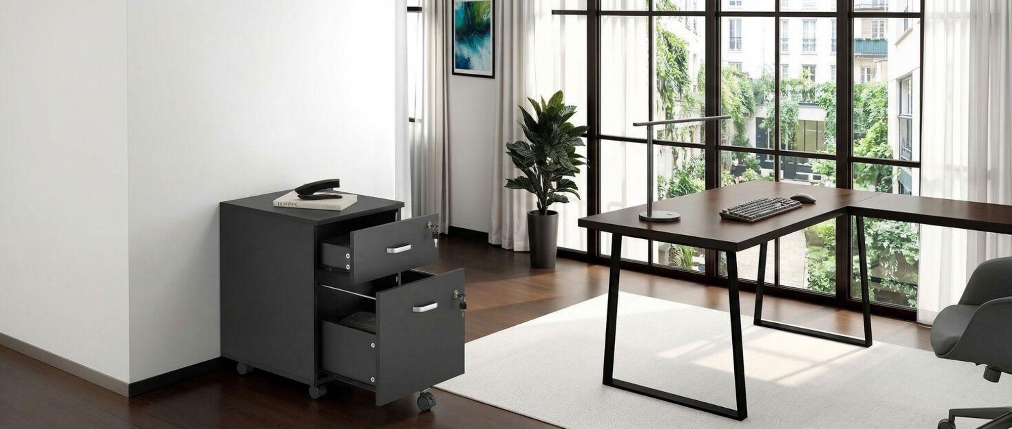 tectake® Rollcontainer Vagur mit 2 Schubladen für Dokumente im A4 Format 40 x 44 x 54,5 cm