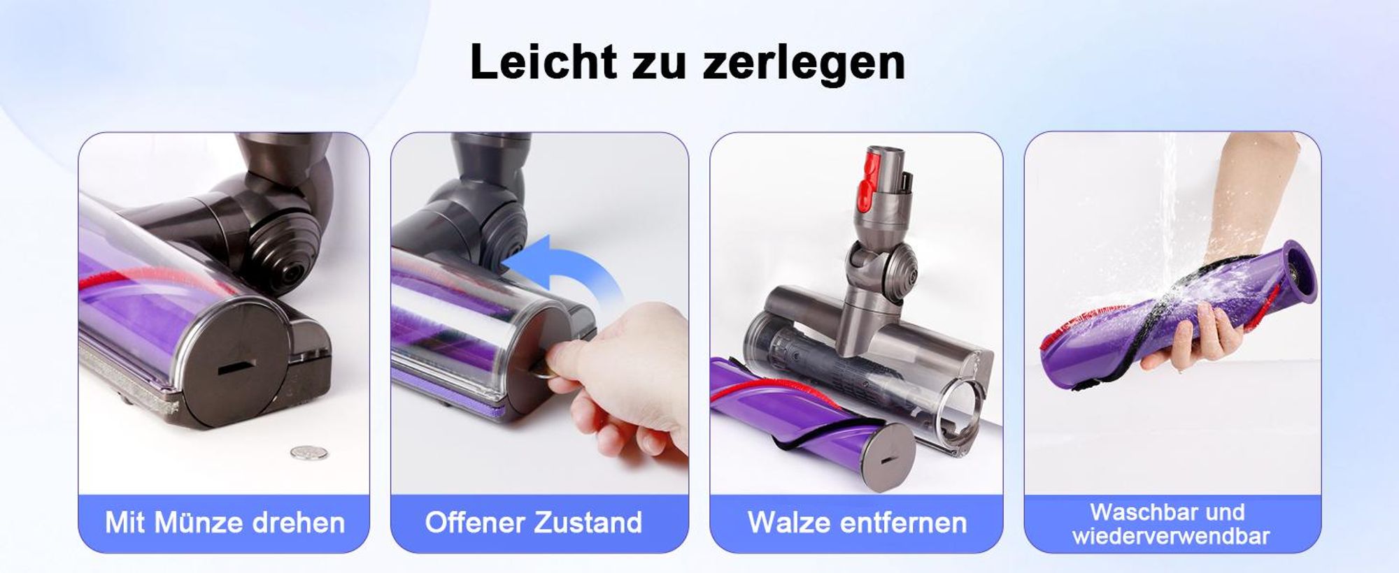 Bürste Kompatibel mit Dyson V7 V8 V10 V11 V15 Staubsauger, Bodenbürste Zubehör mit Direktantrieb Weiche-Reinigungsbürste, für kabellosen Staubsauger