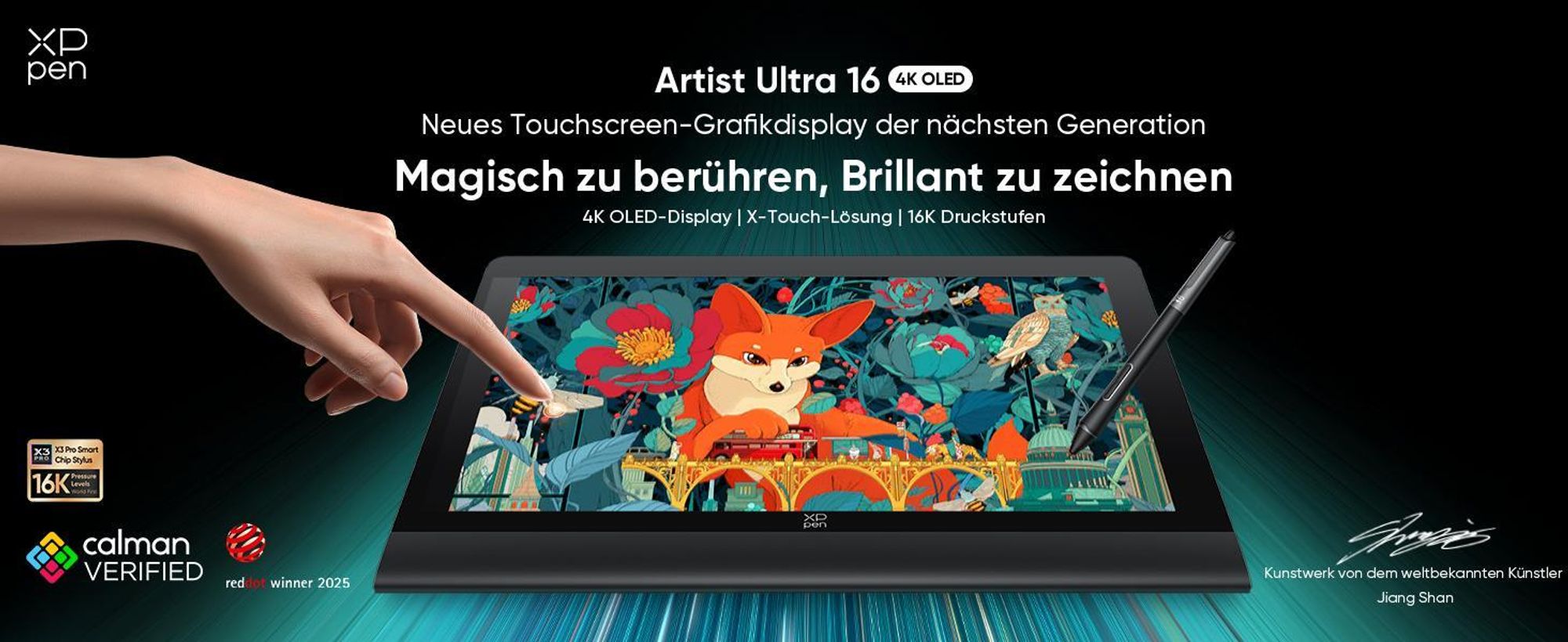 XPPen Artist Ultra 16, Kabelgebunden, 5080 lpi, 344,2 x 193,6 mm, USB, 1 cm, Stift