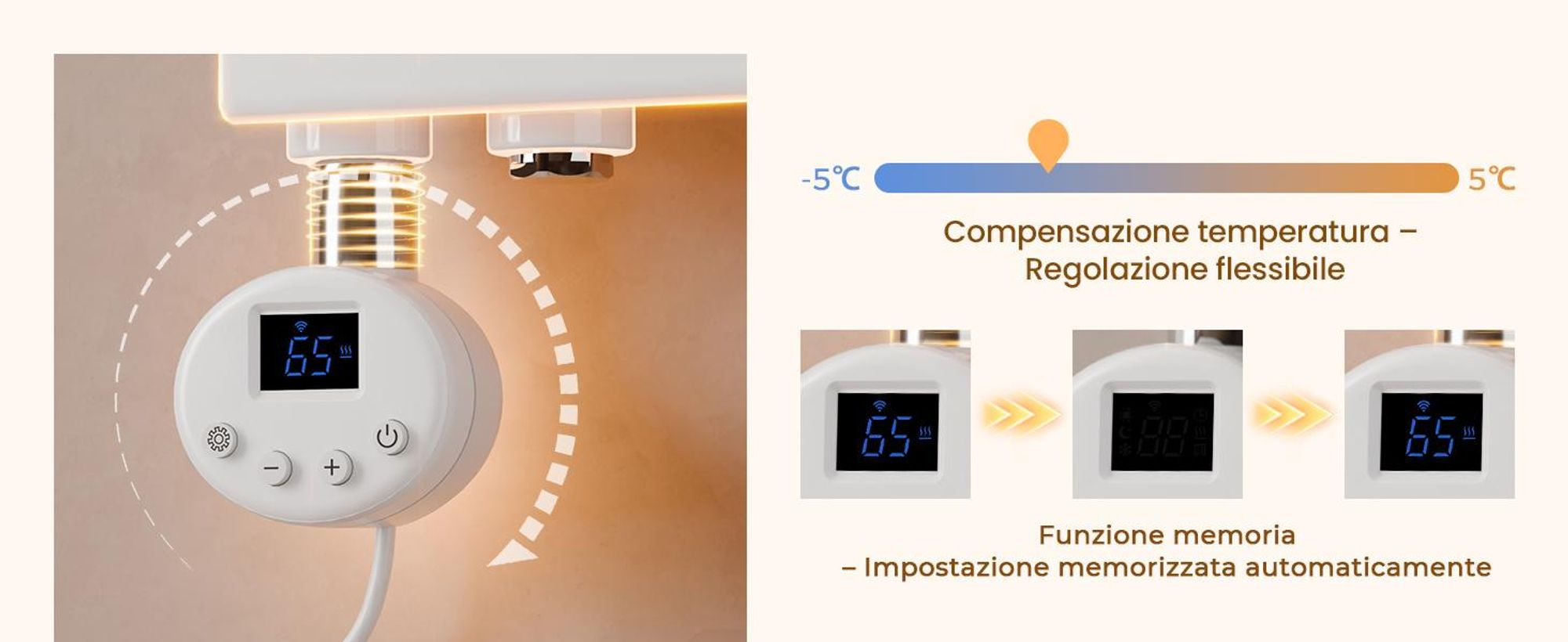 Toallero eléctrico de 1041 x 400 mm, 400 W, blanco, con termostato, conexión Wi-Fi, temporizador programable y pantalla LCD – S'AFIELINA