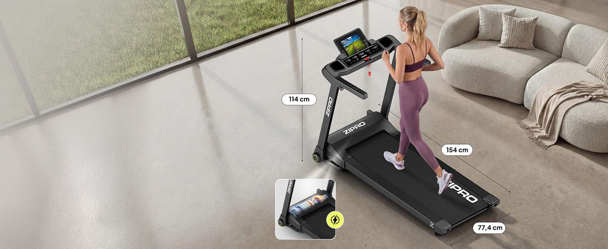 Zipro RAMBLE Flach Zusammenklappbares Laufband, Modernes Trainingslaufband, mit Neigungswinkelverstellung, Effizienter bis zu 16 km, Trainingsprograme