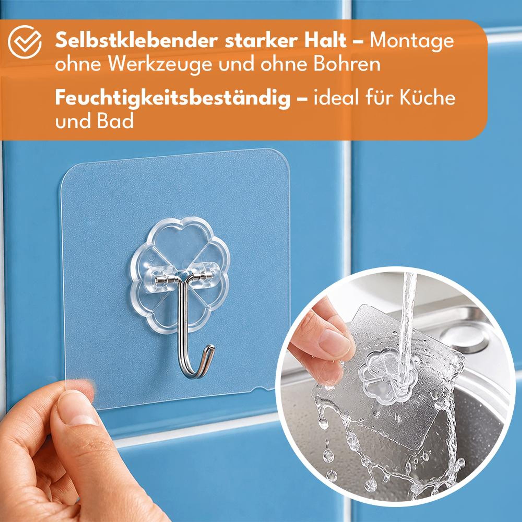 KRUMAD Klebehaken Extra Stark 30 Stück, Selbstklebende Haken ohne Bohren, Wandhaken 180° drehbar, Transparent für Bad, Küche & Büro