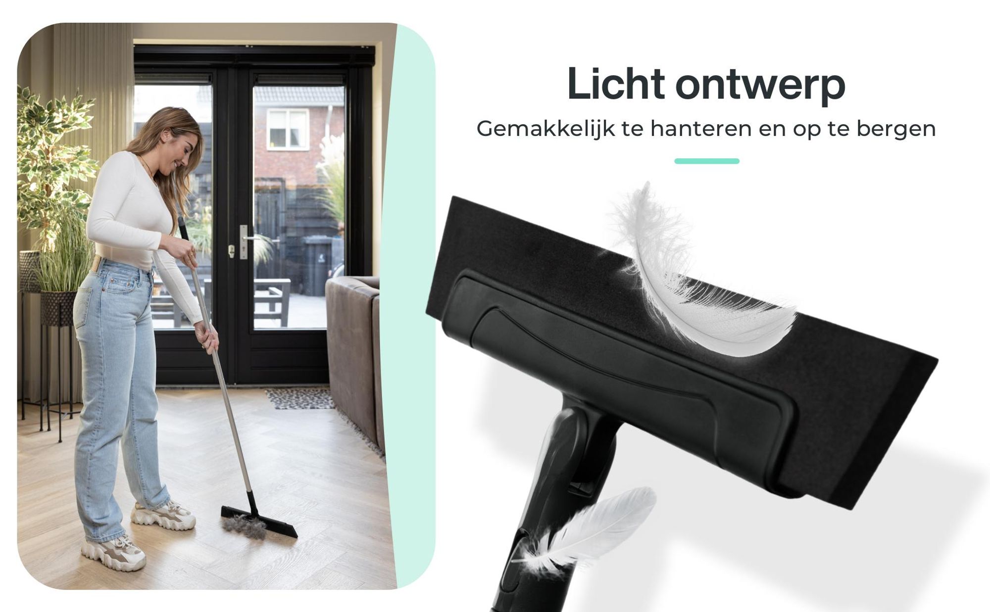 Lichte vloertrekker, moeiteloos gebruikt door een vrouw