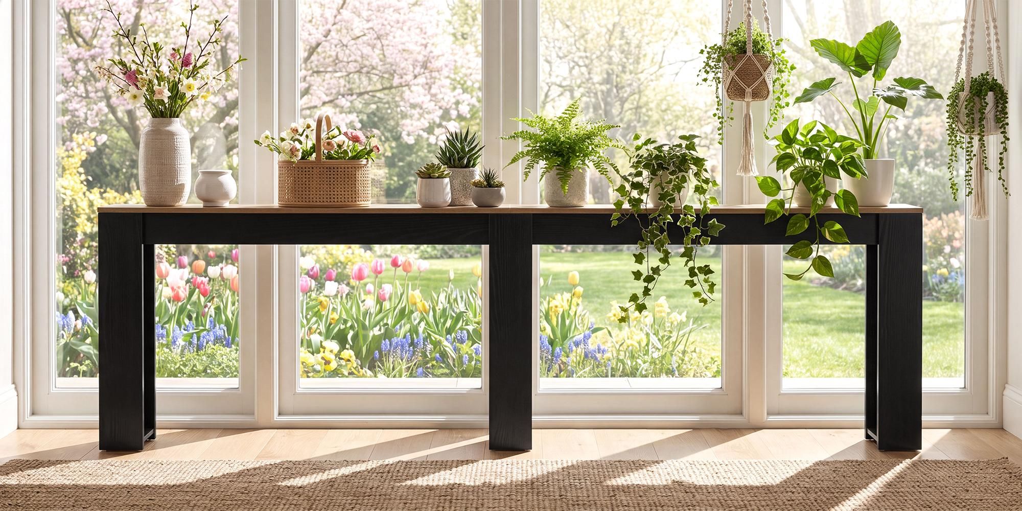 Konsolentisch, 240 cm x 15 cm Beistelltisch, Landhausstil Flurtisch, für hinter dem Sofa, im Flur & Wohnzimmer, schmaler Sofatisch