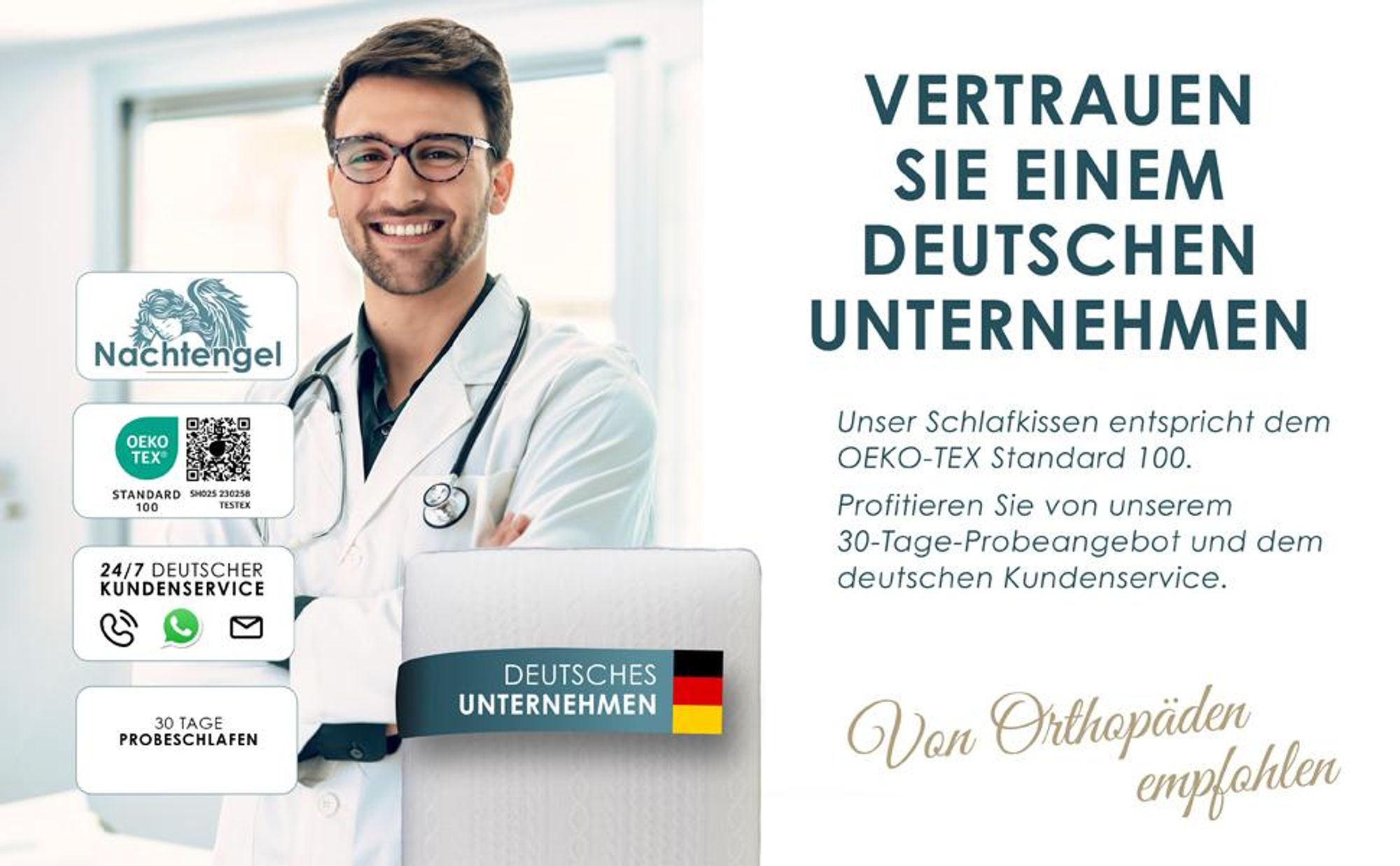 Orthopädisches Memory Foam Kopfkissen 14 cm, Ergonomisches Nackenstützkissen, für alle Schlaftypen Rücken-, Bauch- & Seitenschläferkissen
