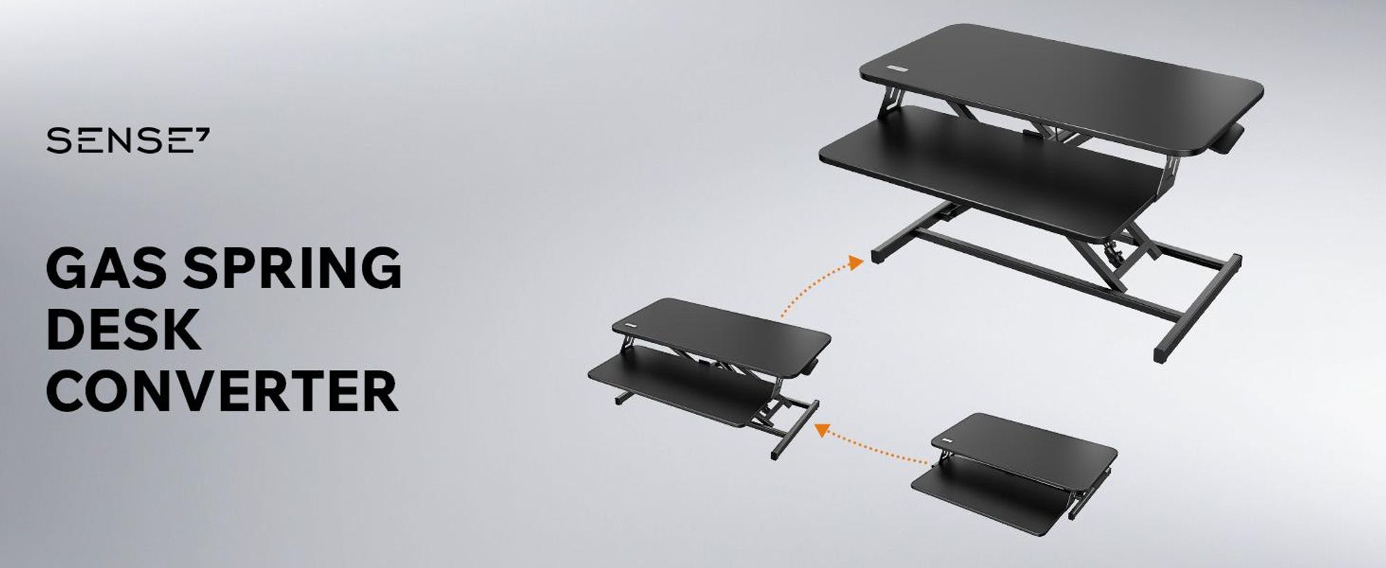 SENSE7 Desktop – konvertor, čierny, ergonomický stolný nadstavec, výškovo nastaviteľná pracovná stanica na sedenie a státie, 81 x 40 cm, kancelársky stojací pult, držiak na monitor, PC