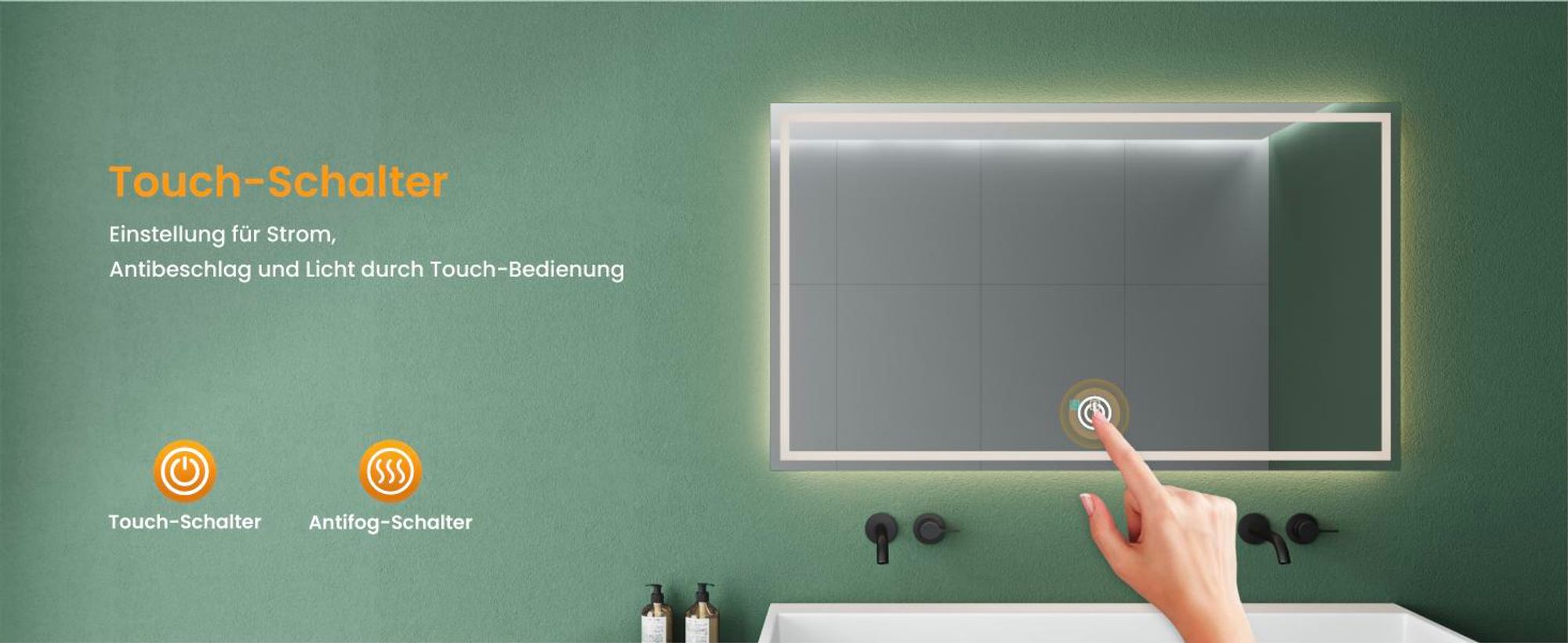 Mai & Mai Wandspiegel Badezimmer Spiegel LED 140x70cm LED Bad-Spiegel mit Touchschalter, Beschlagfrei durch Antifog-Schicht nova-01