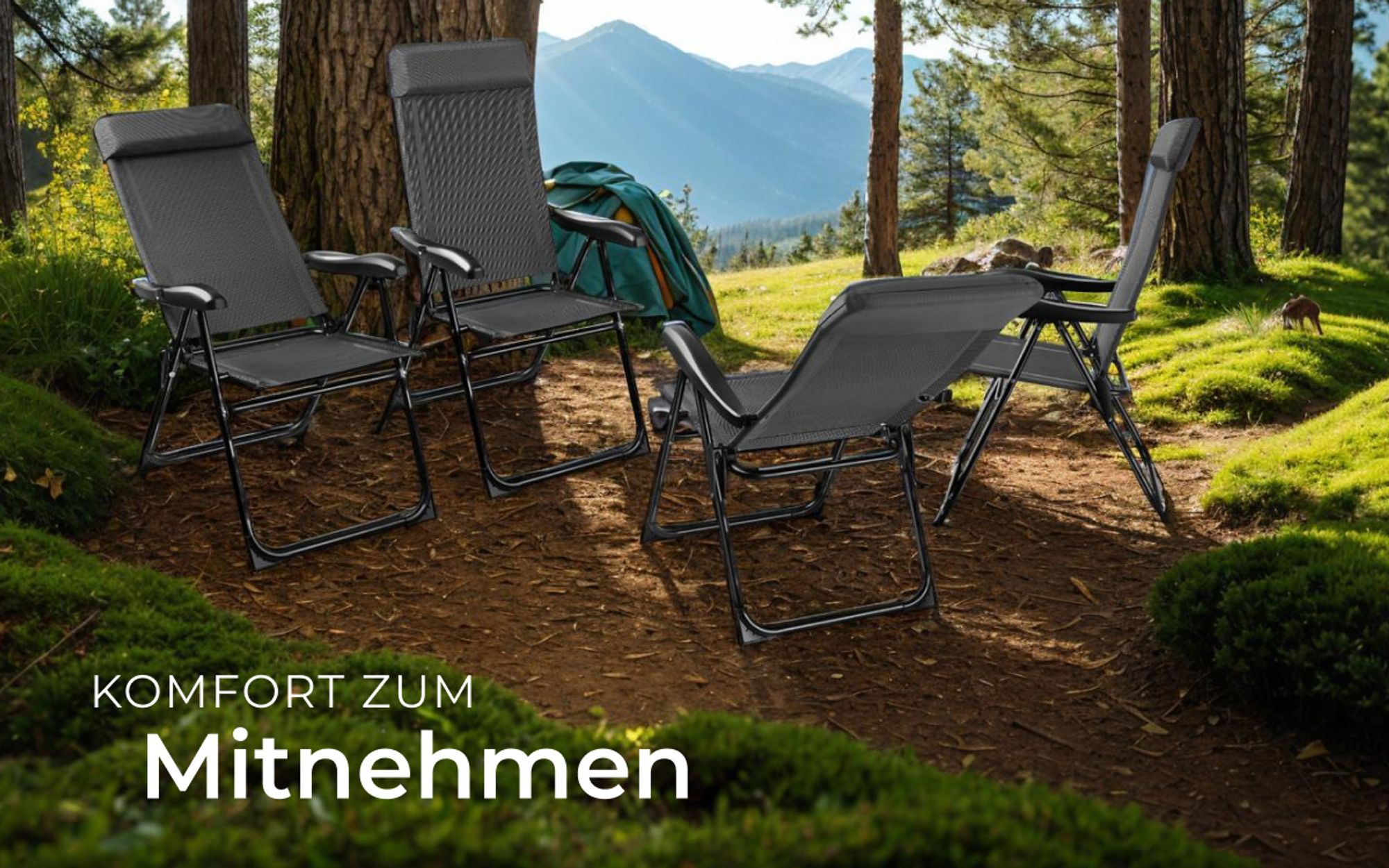 tectake® Campingstuhl Müritz Belastbarkeit 120 kg, 57 x 65 x 112 cm