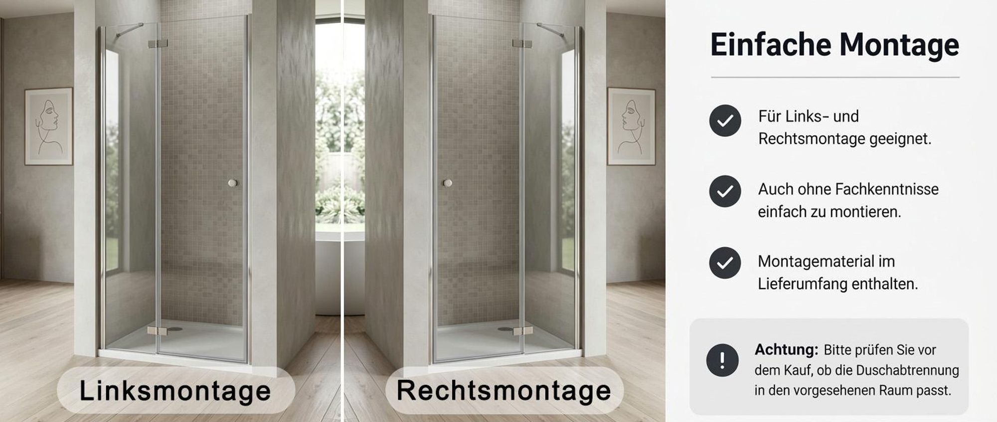 MIQU Duschabtrennung 100 x 195 cm Duschwand Scharniertür Dusche 5mm ESG Glas