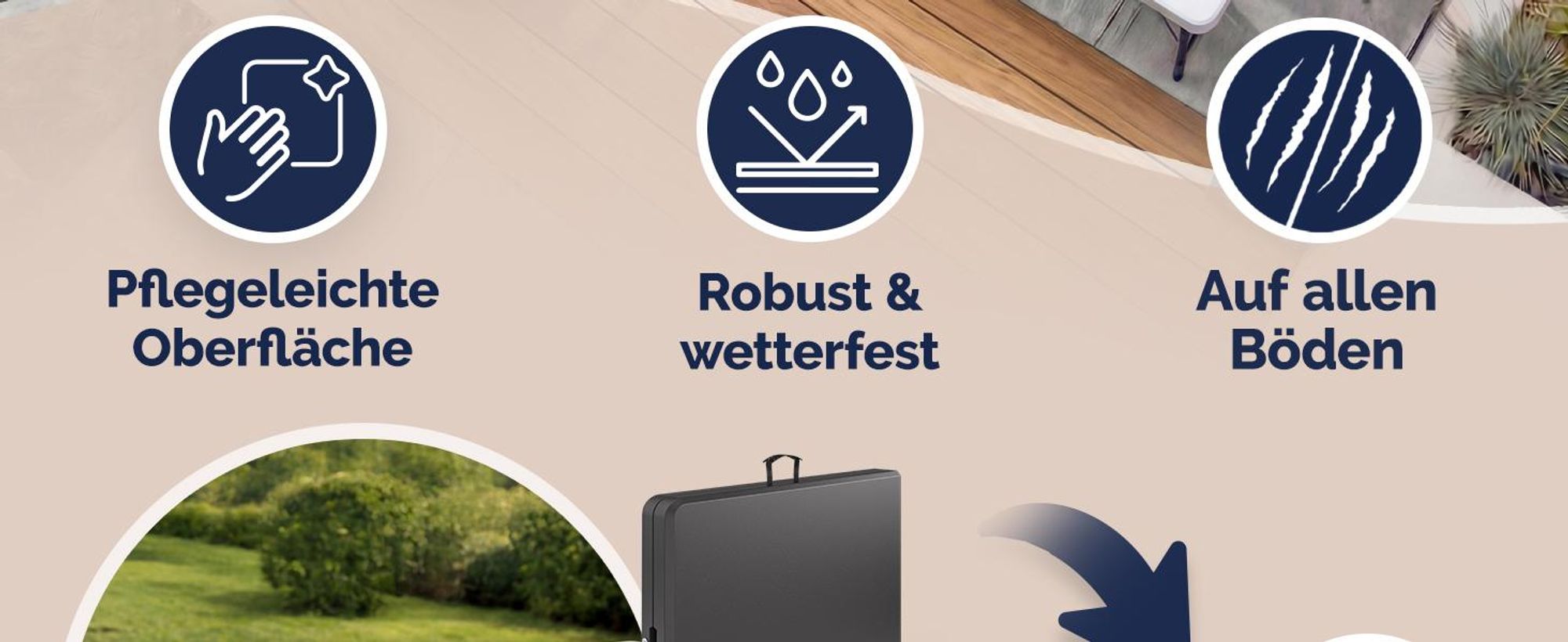 CASARIA Bierzeltgarnitur 180 cm 3-teilig für 8 Personen