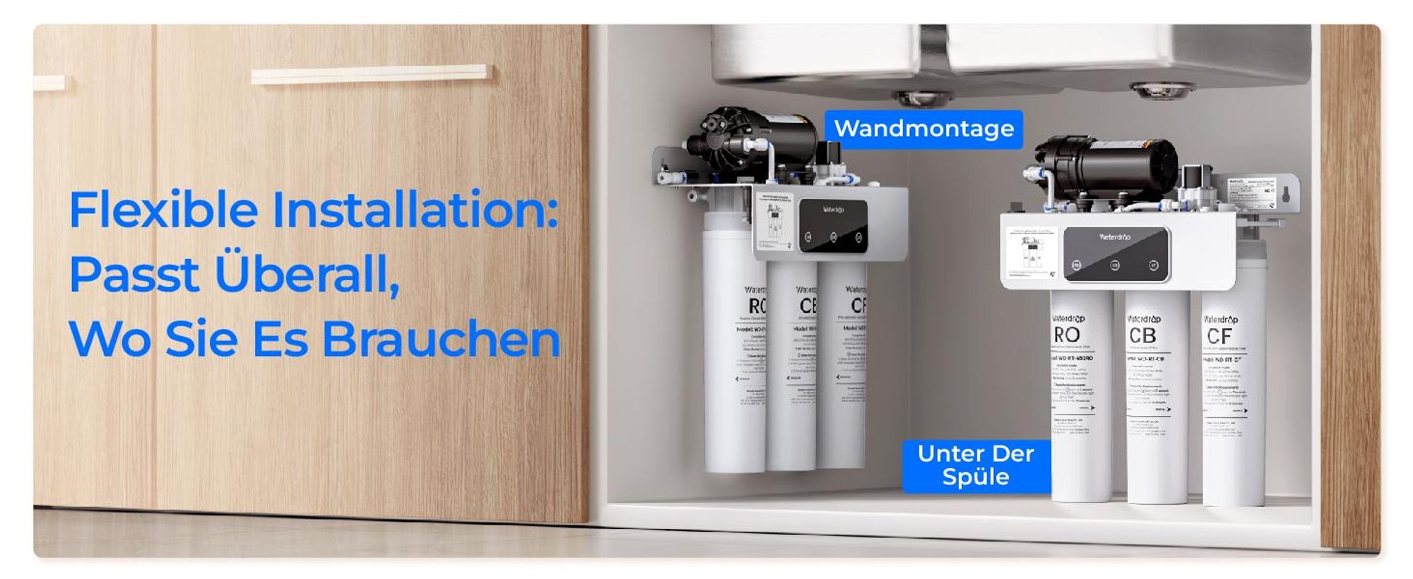 Waterdrop T3-C Umkehrosmoseanlage, NSF/ANSI 372-, 8-stufiger RO-Wasserfilter, 450 GPD Tankloses Wasserfiltersystem, 2:1 Rein zum Abfluss