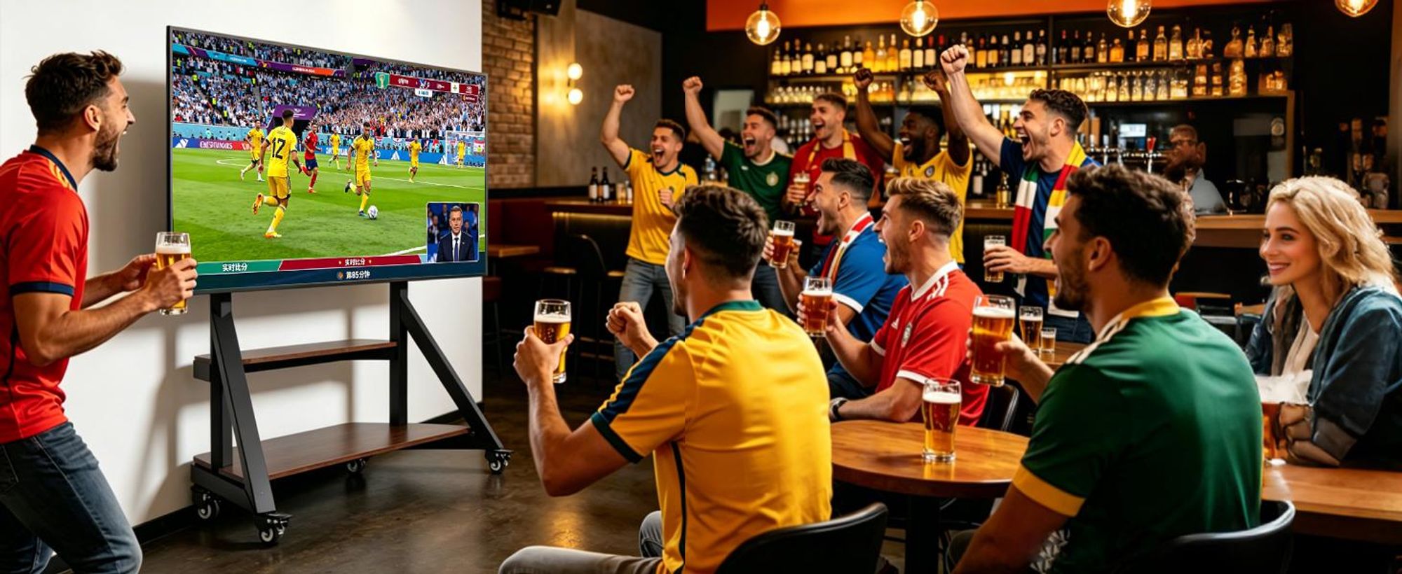 WISFOR TV Ständer Höhenverstellbar Rollbar, TV Standfuss Universal Fernsehstand mit AV-Ablagen für 65"–100", VESA 800x600mm, bis Max 100kg
