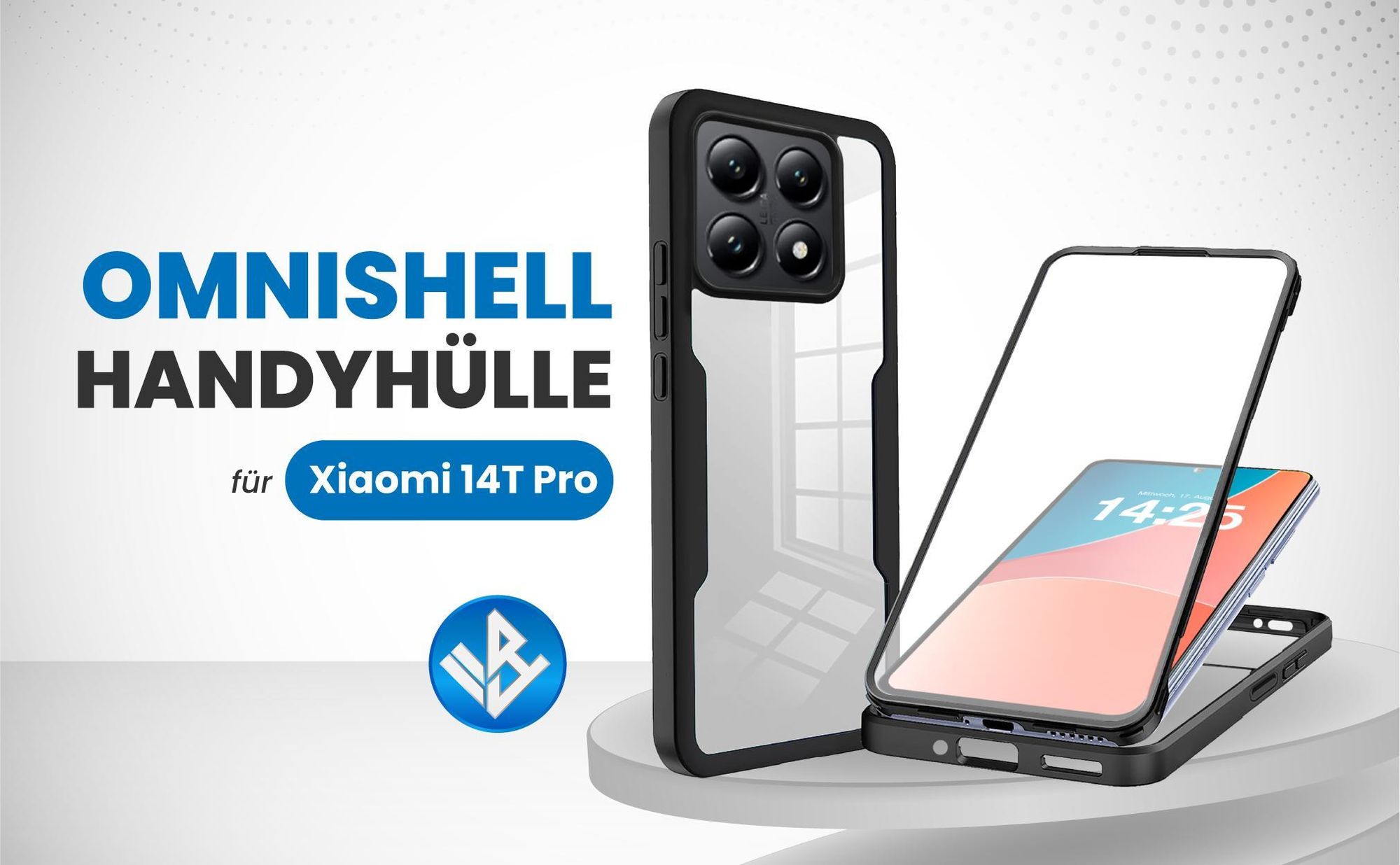 Schwarze 360 Grad Hülle für Xiaomi 14T Pro mit Kameraschutz