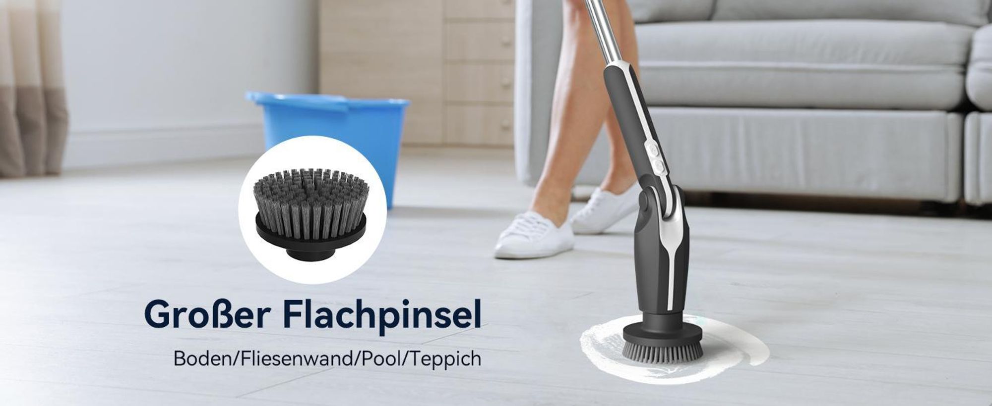 Elektrische Reinigungsbürste mit Fernbedienung, 4 Einstellbare Winkel, 150 Min Laufzeit, mit 8 Bürstenköpfe & Teleskopstiel, Kabellos reinigungsbürste