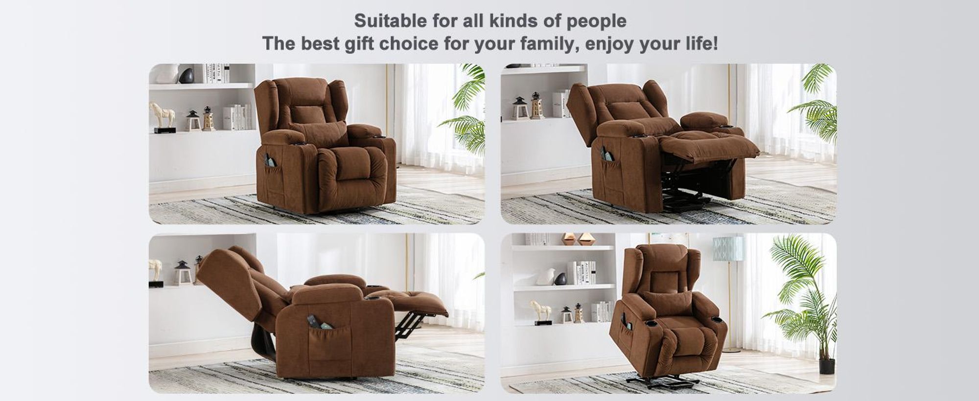 COMHOMA Fauteuil de relaxation debout Fauteuil de massage TV inclinable avec massage Fauteuil ergonomique Connexion USB Tissu de surface