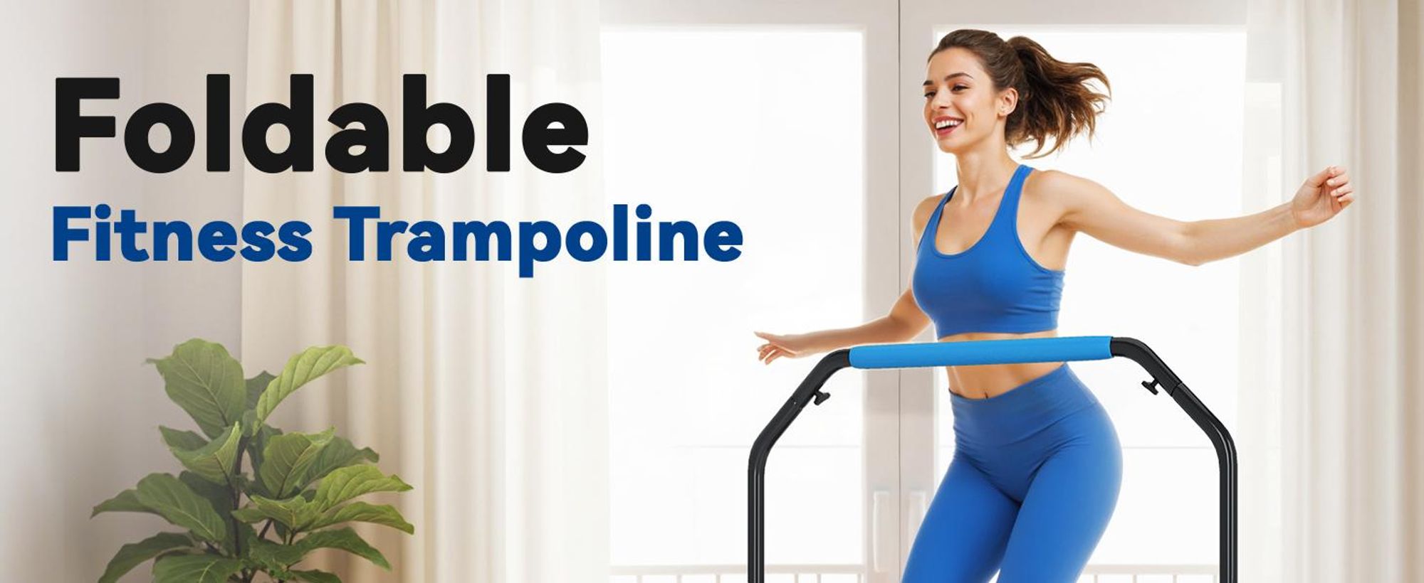 Trampolina fitness HOMCOM 102 cm, składana mini trampolina z uchwytem o czterech regulowanych wysokościach, trampolina fitness dla dorosłych, do 100 kg, czarno-niebieska