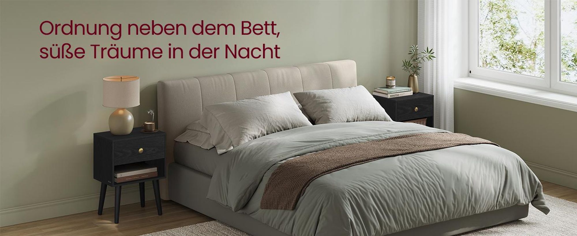 VASAGLE Nachttisch (2-St), Beistelltisch mit Schublade, offene Ablage, Holzbeine