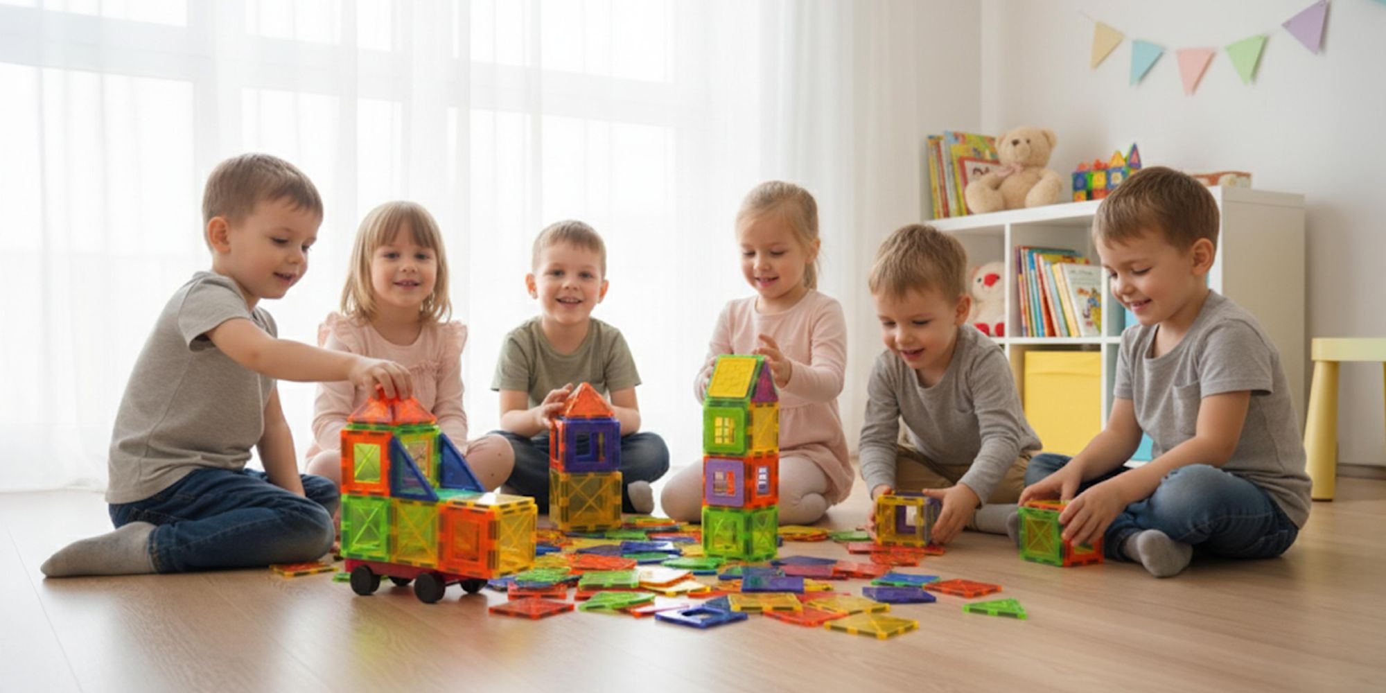 Magnetbausteine 45 Teile Set, 3D Magnetische Bauklötze für Kinder ab 3 Jahren, Konstruktionsspielzeug Pädagogisch MINT, EVI TOYS Magnetic 45 CE