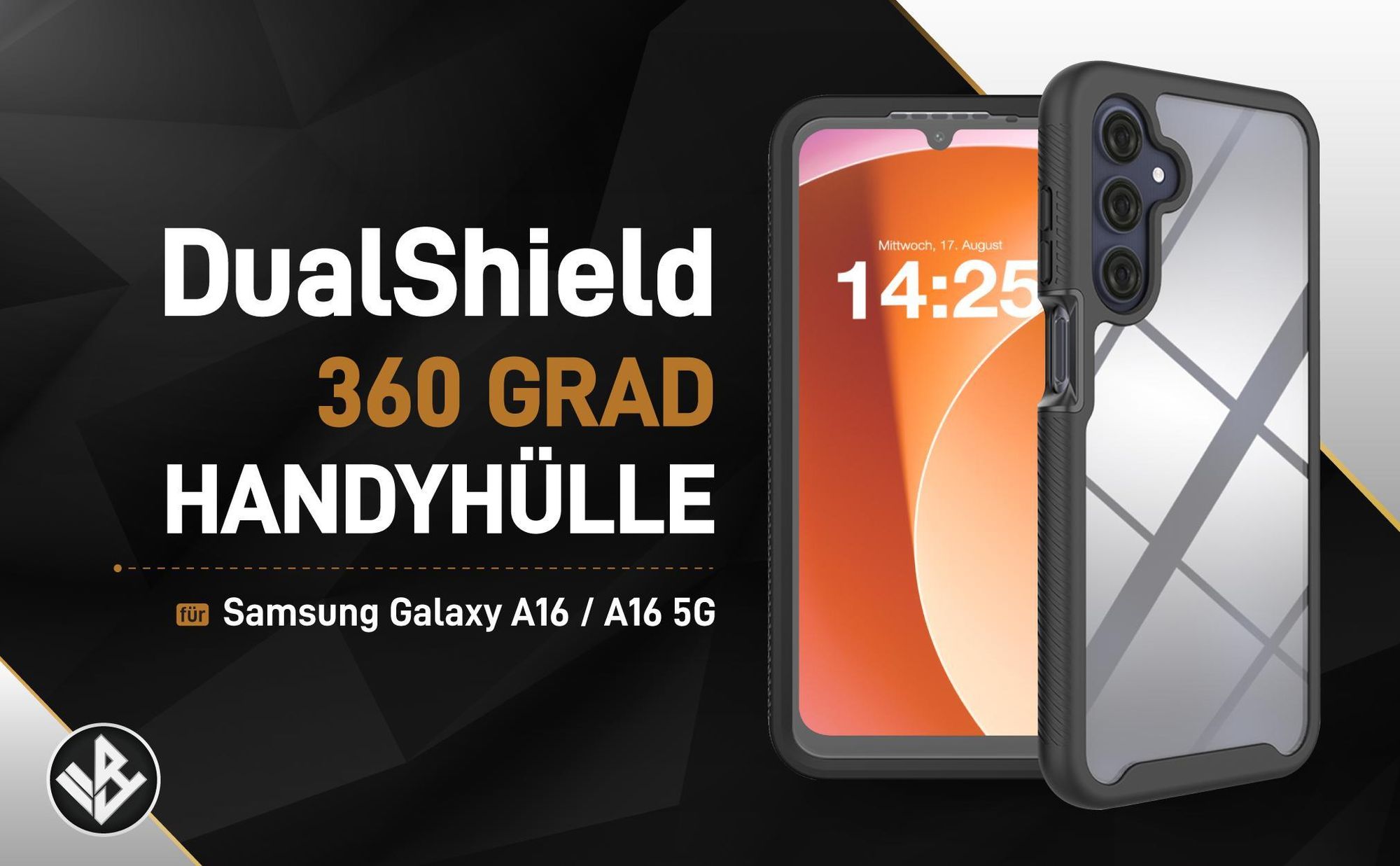 Schwarze 360 Grad Hülle für Samsung Galaxy A16 / A16 5G mit Kameraschutz