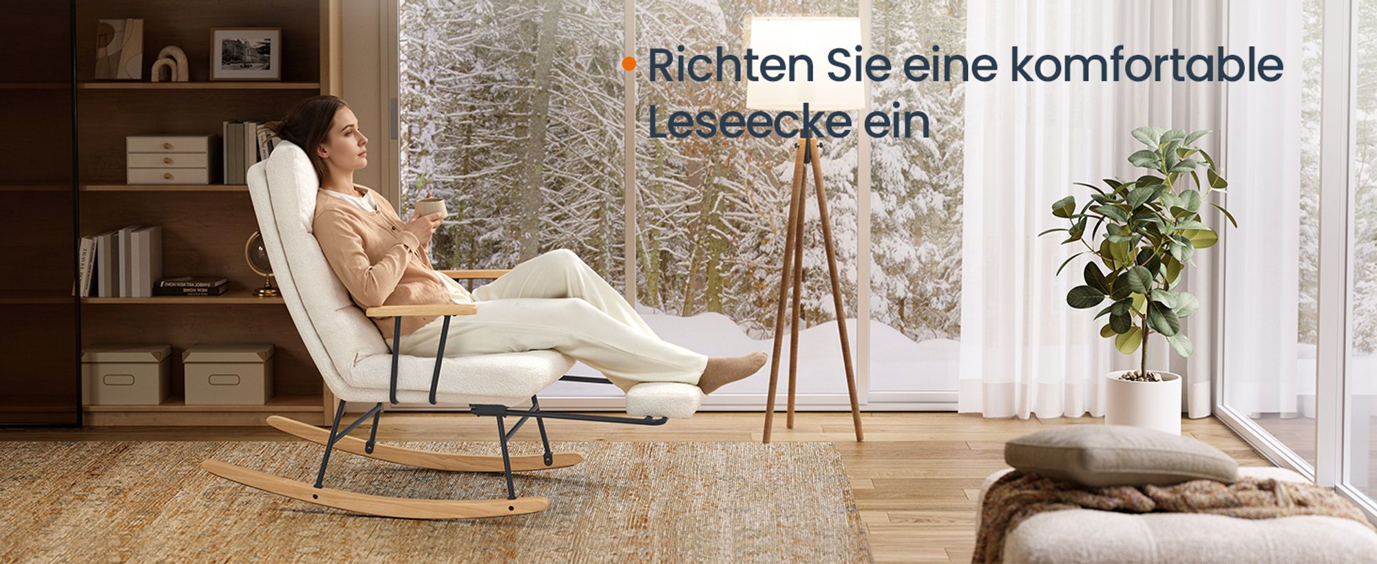 SONGMICS HOME Schaukelstuhl, mit Massivholzfüßen, Schaukelsessel, für Schlafzimmer