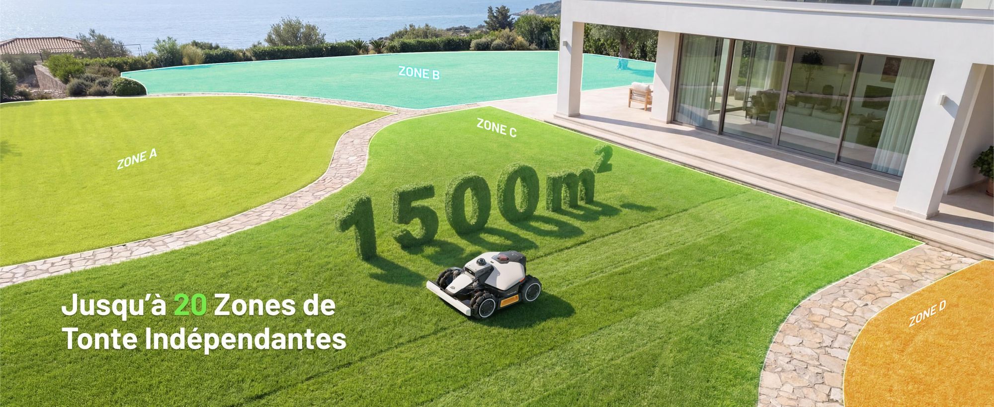 Robot tondeuse Mammotion LUBA Mini 2 AWD 1500 avec garage, sans fil, jusqu’à 1500 m², coupe bordures, DropMow, cartographie, 4G, APP