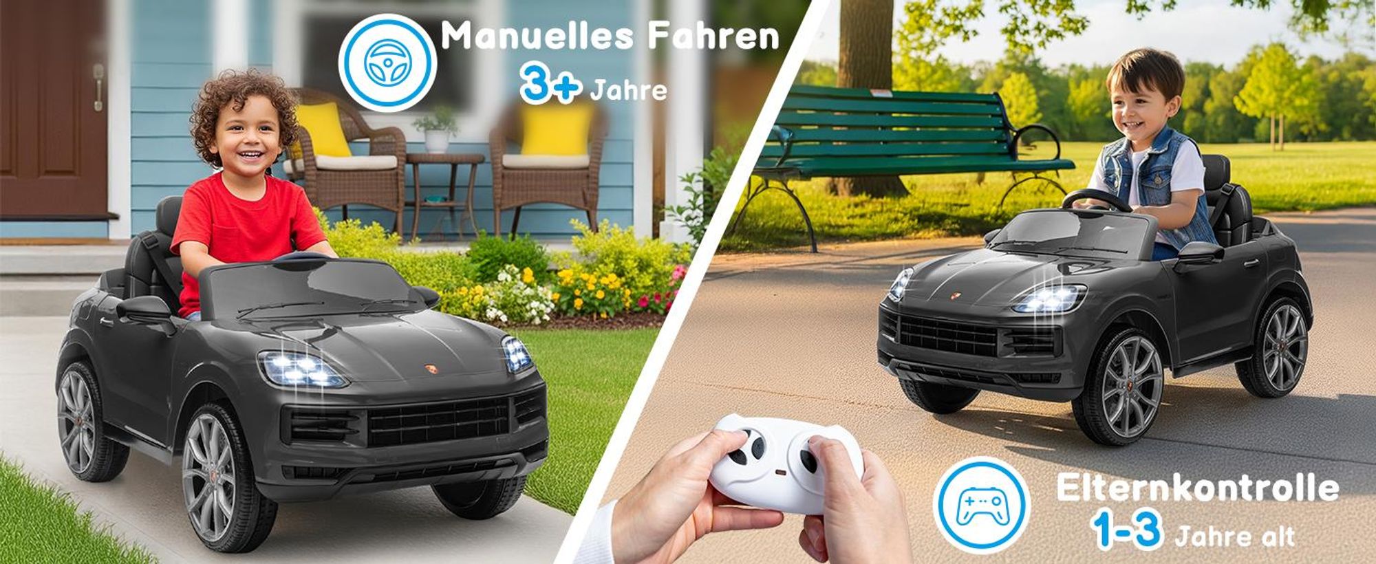 FCH Kinder Elektroauto 12V Kinderauto Elektrisch 2,4G-Fernbedienung, Porsche Cayenne Elektrofahrzeuge mit MP3, Musik, Hupe, LED-Leuchten (grau)