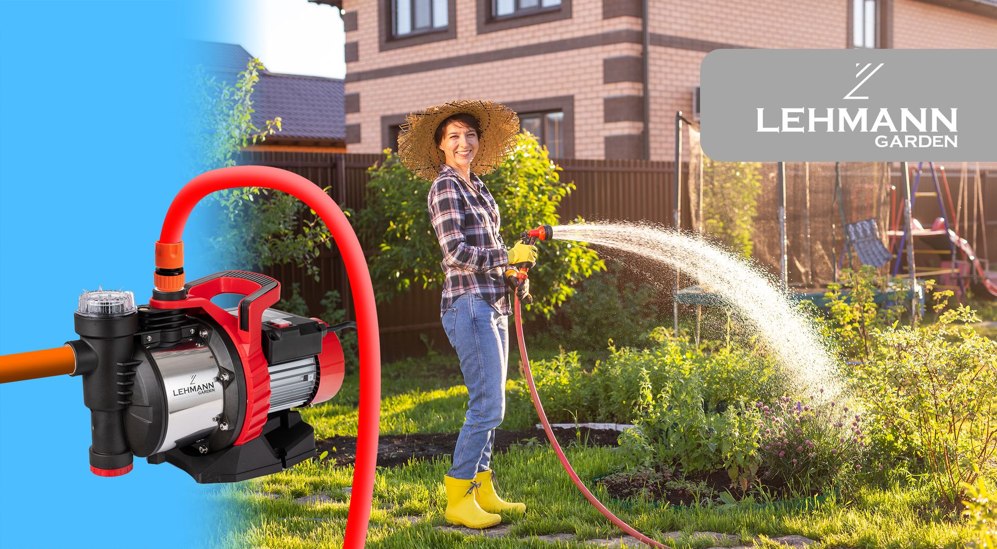 Lehmann Garten Pumpe 900 W, 3600 l/h, 4,2 bar, Max. Ansaugtiefe 8 m, Max. Entladehöhe 42 m, Kabellänge 1 m