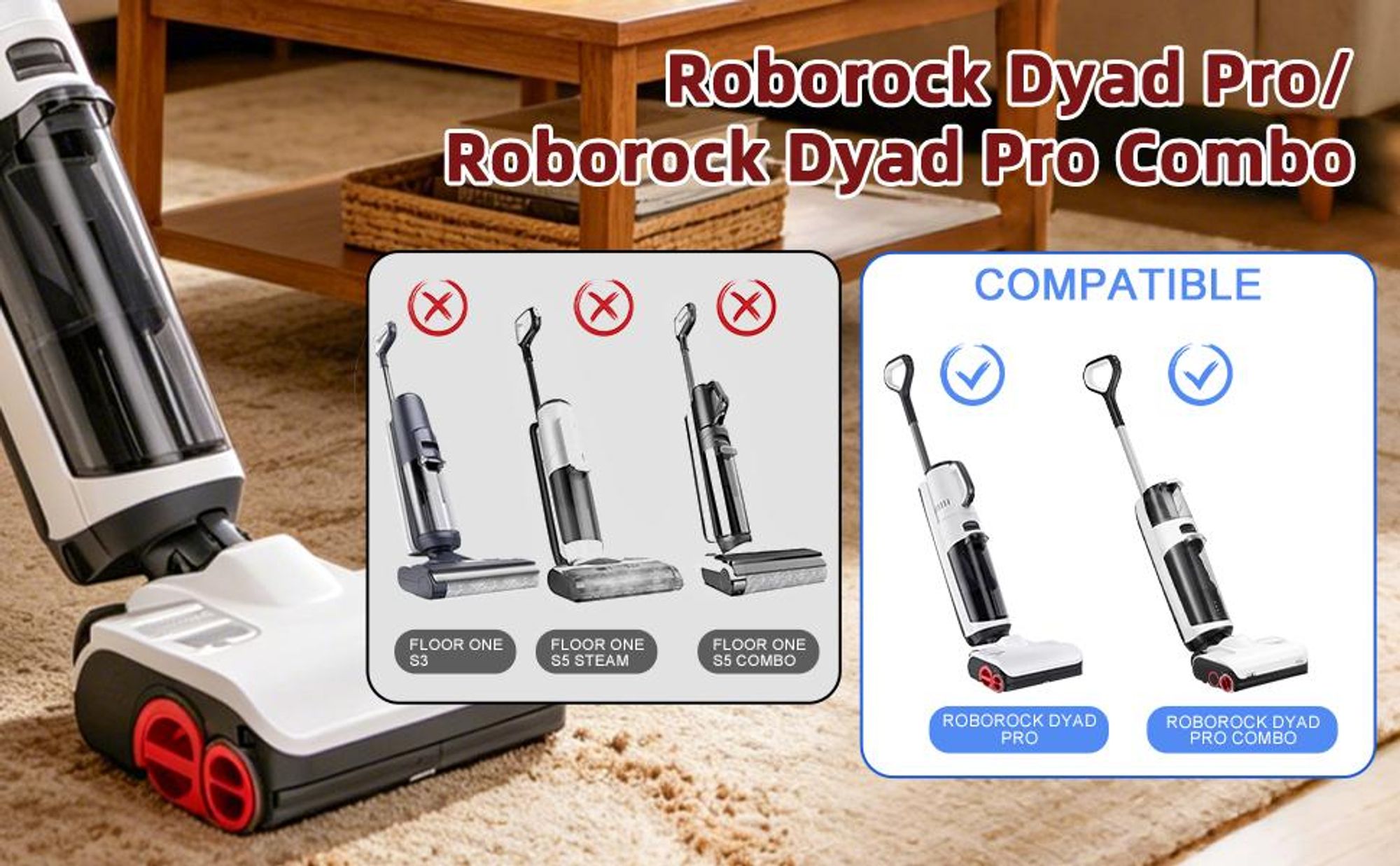 Roborock Dyad Pro Staubsaugerzubehör, Bürstenwalze und Filter Zubehörset für Roborock Dyad Pro/Dyad Pro Combo, Nass und Trockensauger Ersatzteile