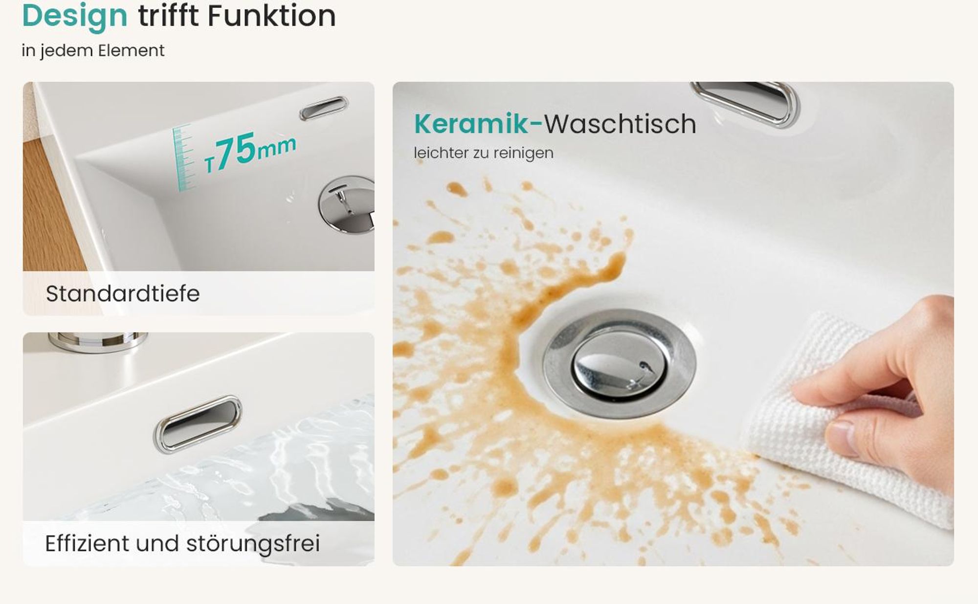 EMKE Keramik Waschbecken Aufsatzwaschbecken mit Armaturenloch Hängewaschbecken Glänzend Weiß Waschschale 51 x 36 x 13 cm