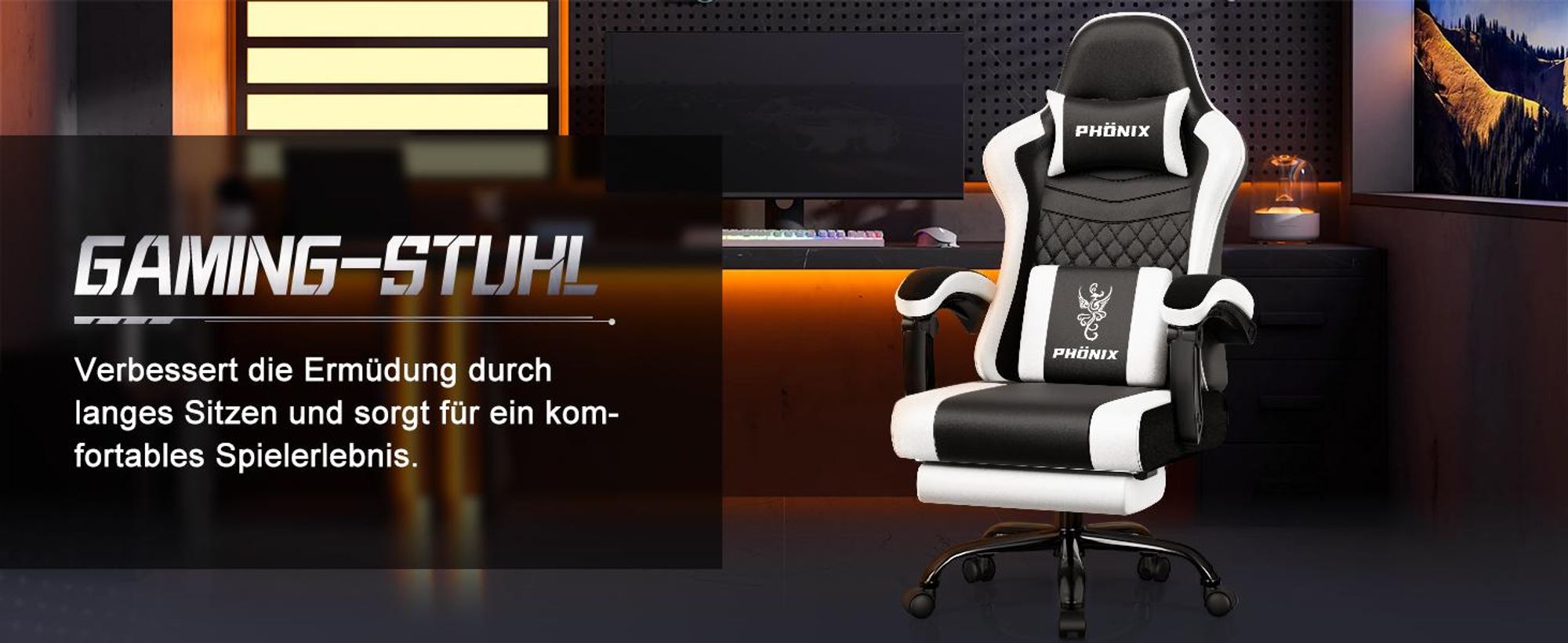 Adormii Gaming Stuhl, Ergonomischer Gaming Sessel, Schreibtischstuhl, Gamingstuhl mit Fußstütze, verstellbare Rückenlehne, Gaming stuhl 150 kg