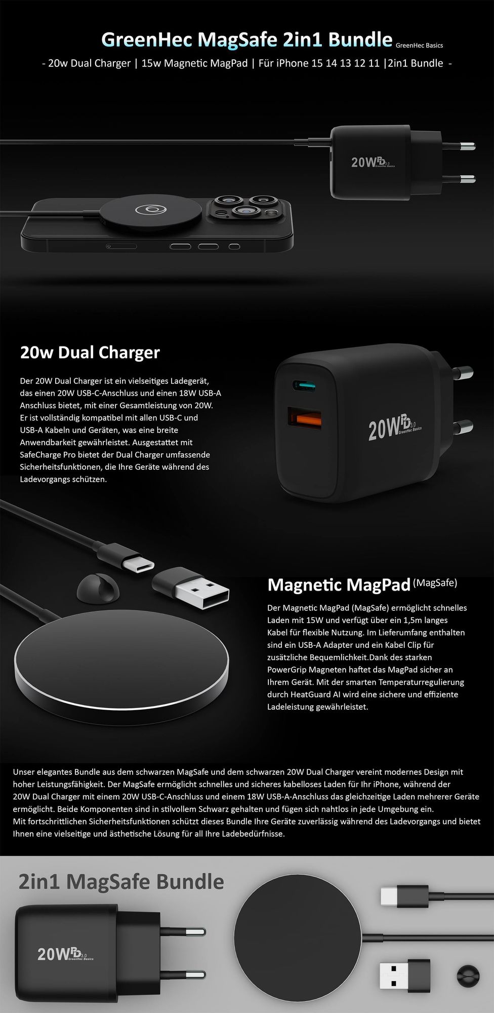 MagSafe 2in1 Bundle - 20w Dual Charger + Wireless Ladegerät | Netzteil Adapter Schwarz: MagSafe Ladegerät / Weis Auswahl: MagSafe Ladegerät Farbe: Weis