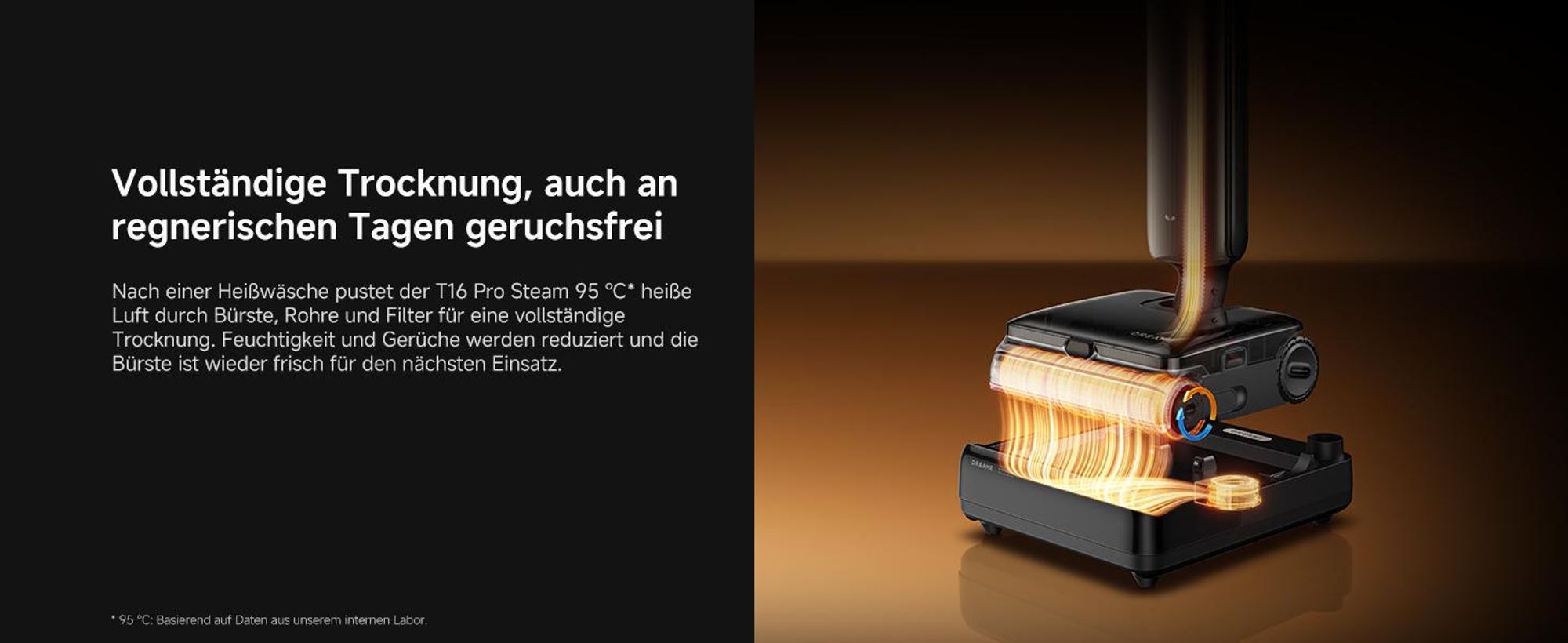 Dreame T16 Pro Steam Nass-und Trockensauger,30kPa Saugleistung Akku-Staubsauger,9,85cm ultraschlank,200℃ Dampf,90℃ Heißwasser,Selbstreinigend,LED,Gold