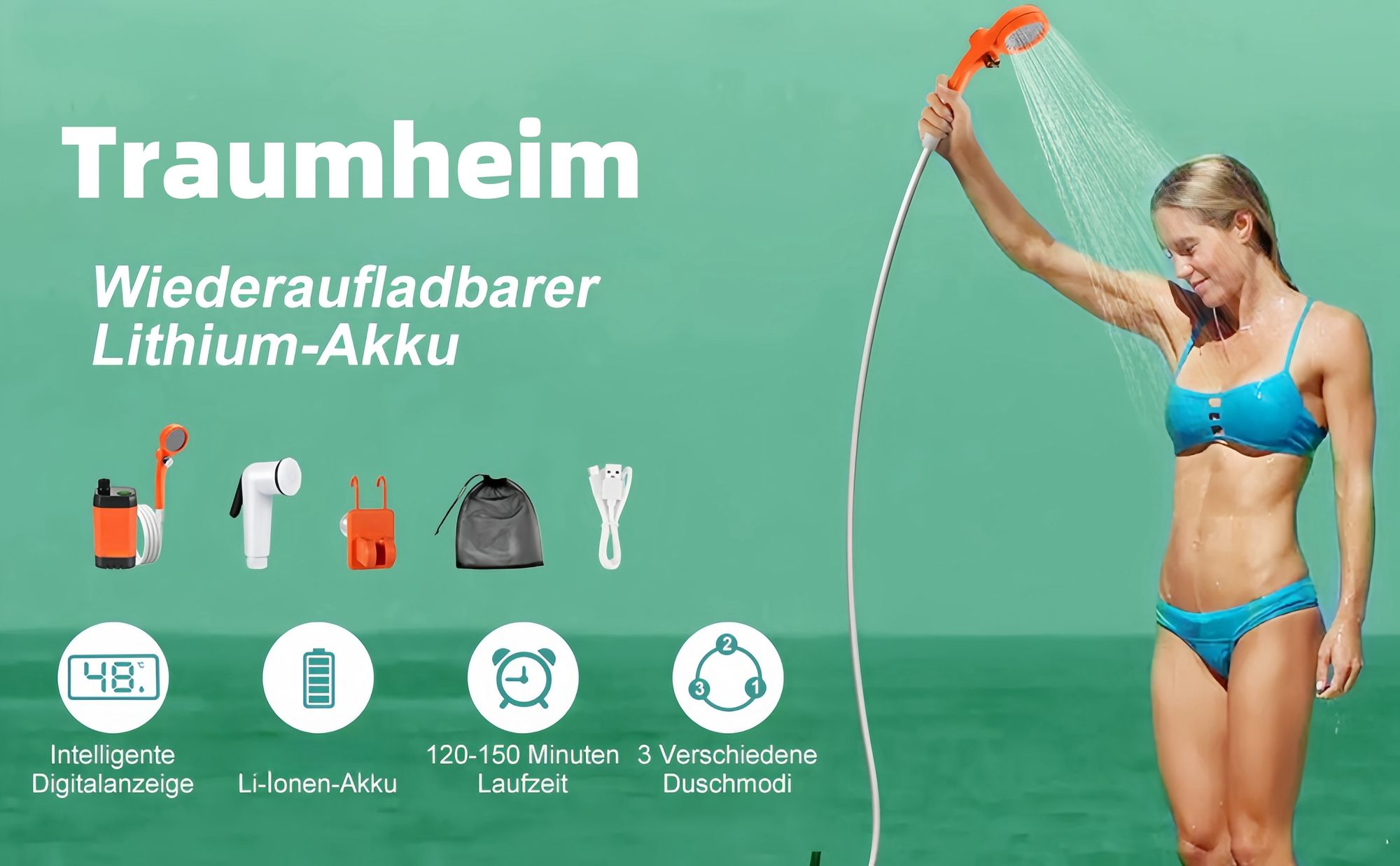 Tragbare Campingdusche Akku mit Pumpe, Camping Dusche Outdoor , Mobile Duschen Außenduschen mit Duschkopf und Schlauch, für Camping Garten Autowaschen