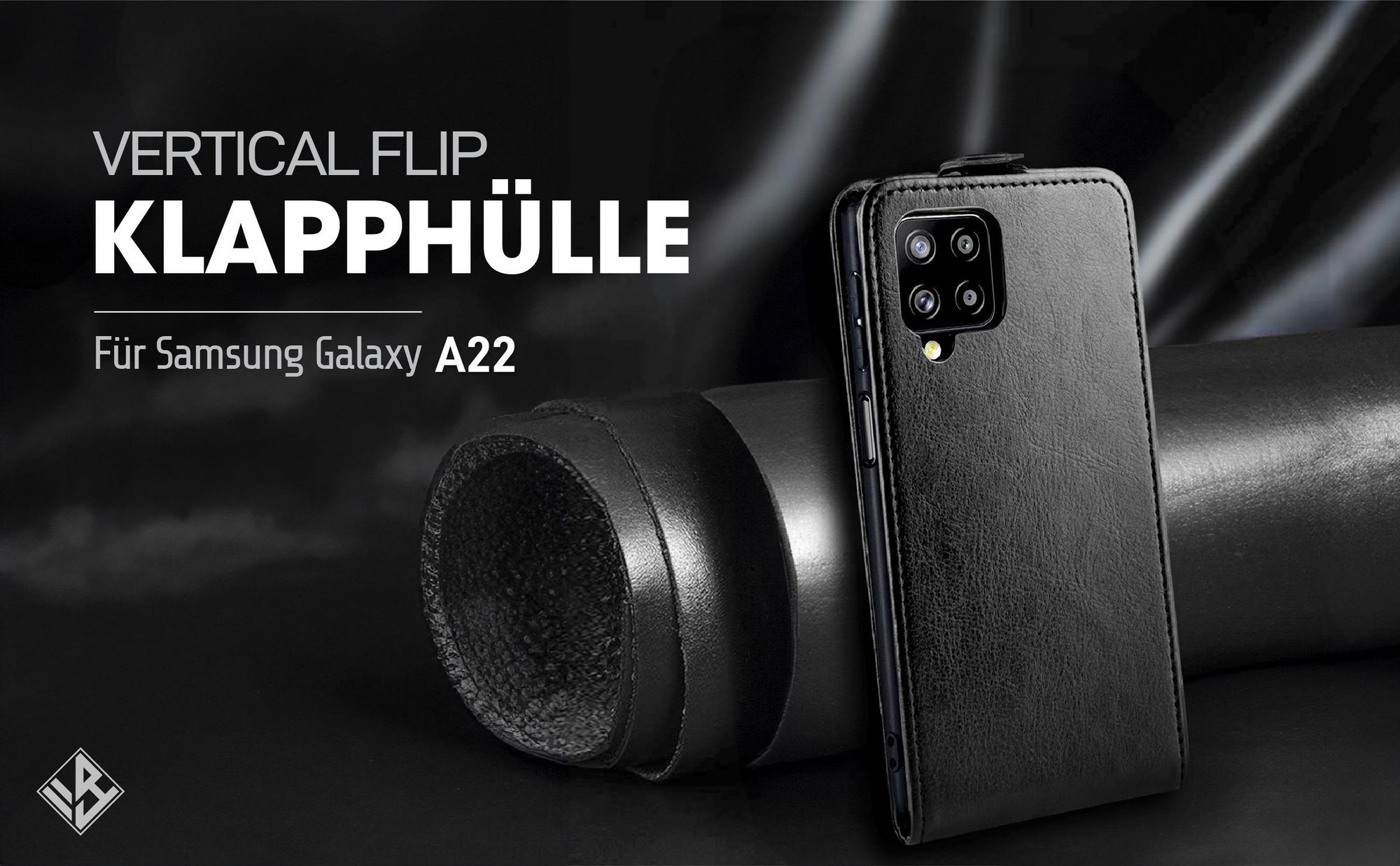 Vertikal aufklappende Handyhülle in Schwarz für Samsung Galaxy A22
