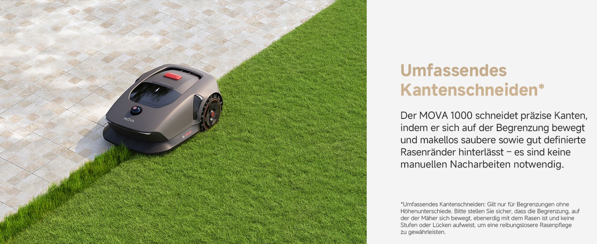 MOVA 1000 Mähroboter + Garage, UltraView, kabellose Einrichtung, bis 1000㎡, präzise Kartierung, smarte Hindernisvermeidung, App-Steuerung