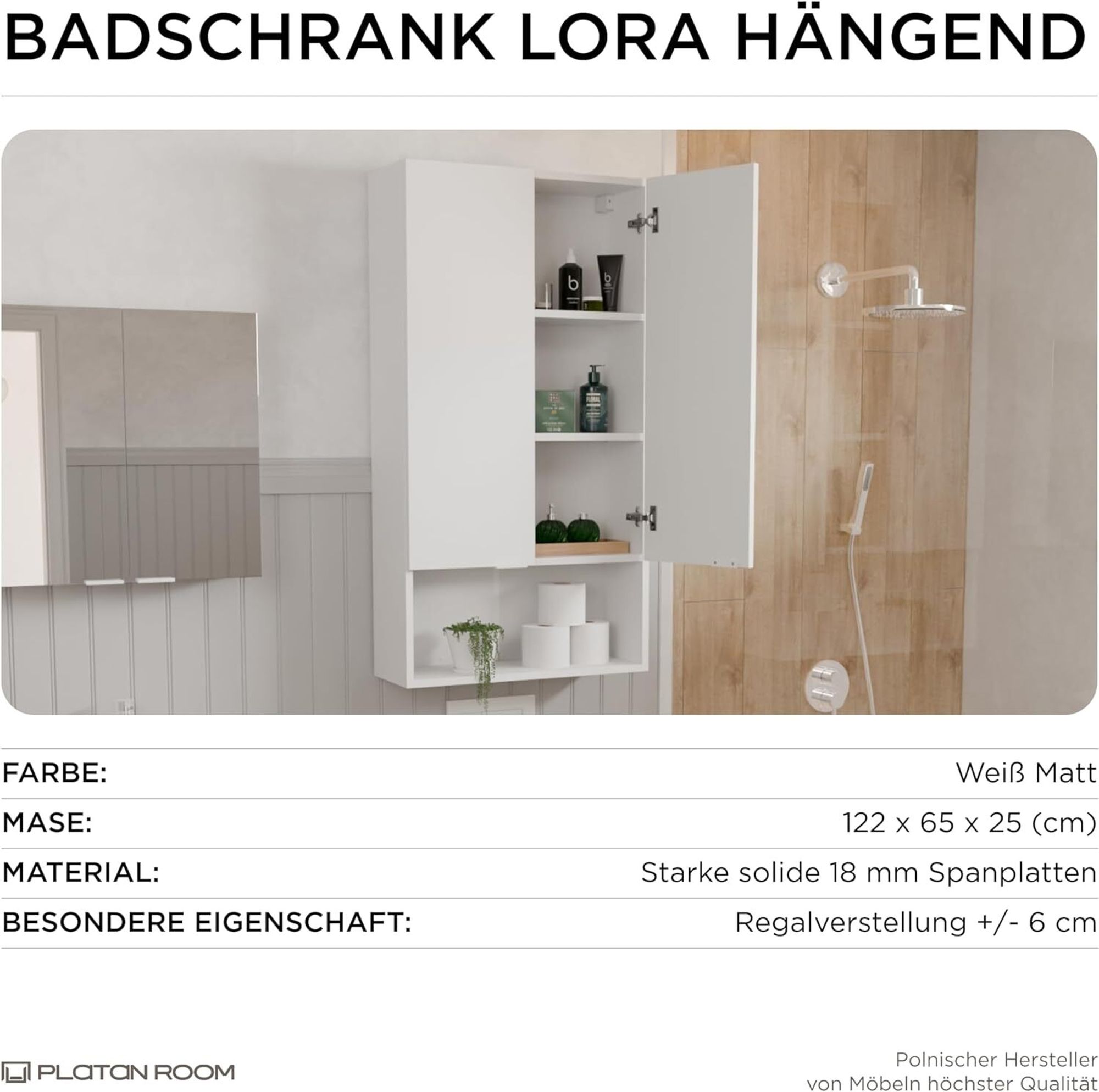PLATAN ROOM Waschmaschinenschrank Badschrank 120 x 65 x 25 Hängeschrank Oberschrank für Waschmaschine und Wäschetrockner für Küche und Badezimmer