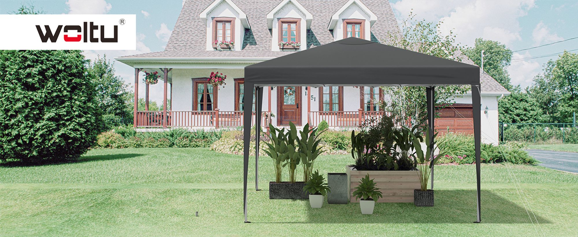 WOLTU Pavillon Pop-Up wasserdichter Faltpavillon Sonnenschutz Event Pavillon Gartenpavillon auf Terrasse Camping Festival Pagodenzelt aus Oxford Metallrahmen 3 x 3 m Anthrazit
