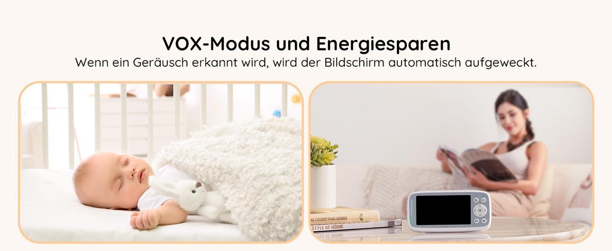 BOIFUN Babyphone HD 4 Zoll mit 2 Kameras ohne WLAN VOX Nachtsicht Babyfon 2-Wege-Gespräch Erweiterbar bis 4 Kameras mit Halterung