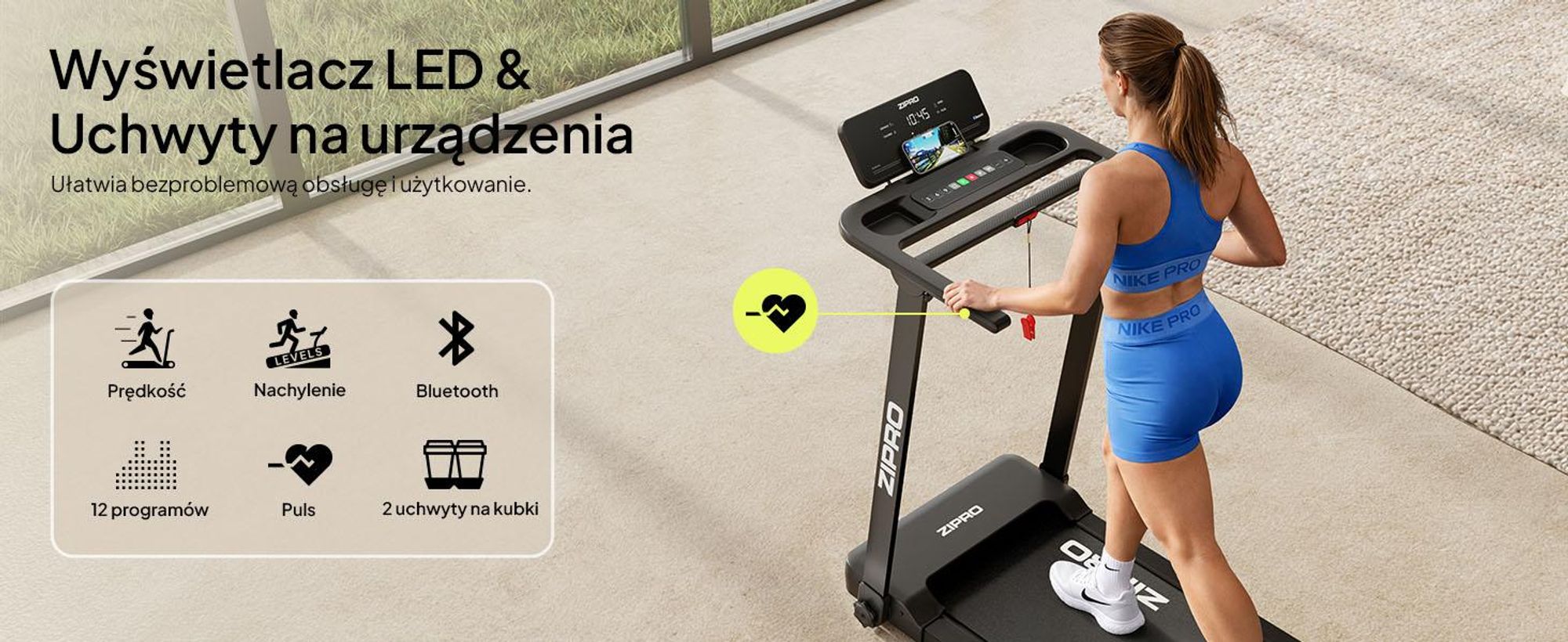 Bieżnia domowa ZIPRO Forma Lite | Elektryczna Składana pod Łóżko | 1-12 km/h | Pas 102x40 cm | 12 programów automatycznych + 3 programy użytkownika