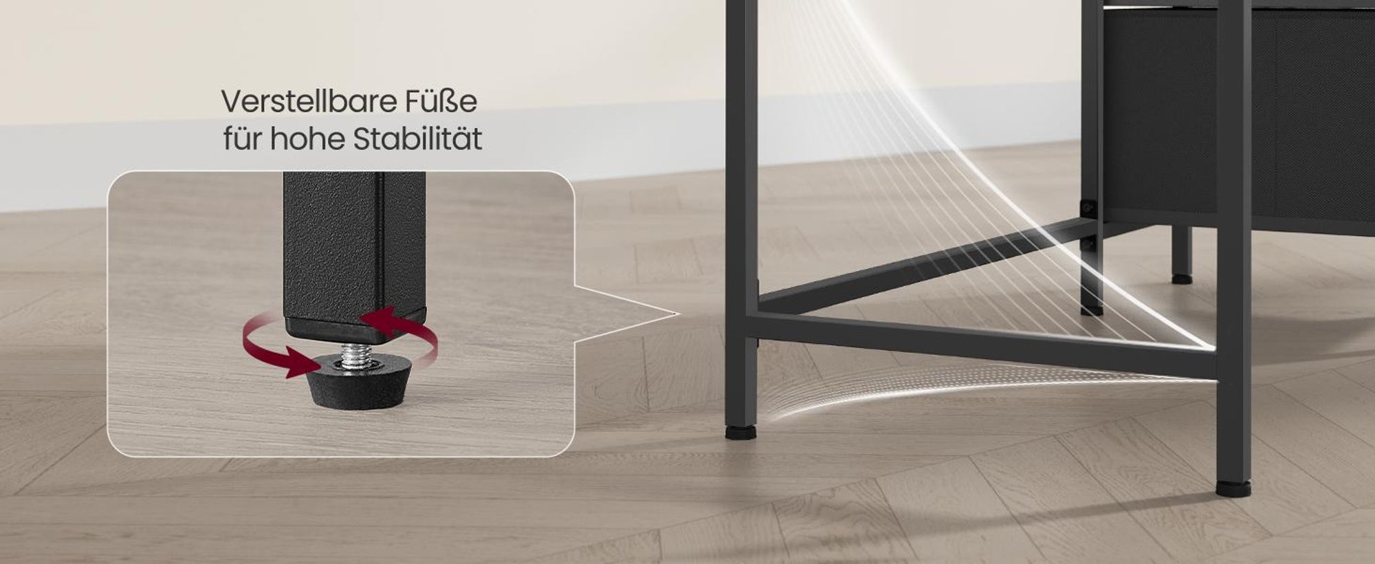 VASAGLE Schreibtisch mit Stoff-Schubladen, Computertisch mit Monitorständer, Bürotisch, 2 AC-Steckdosen, 2 USB-A-Anschlüsse, für Homeoffice, 140 cm