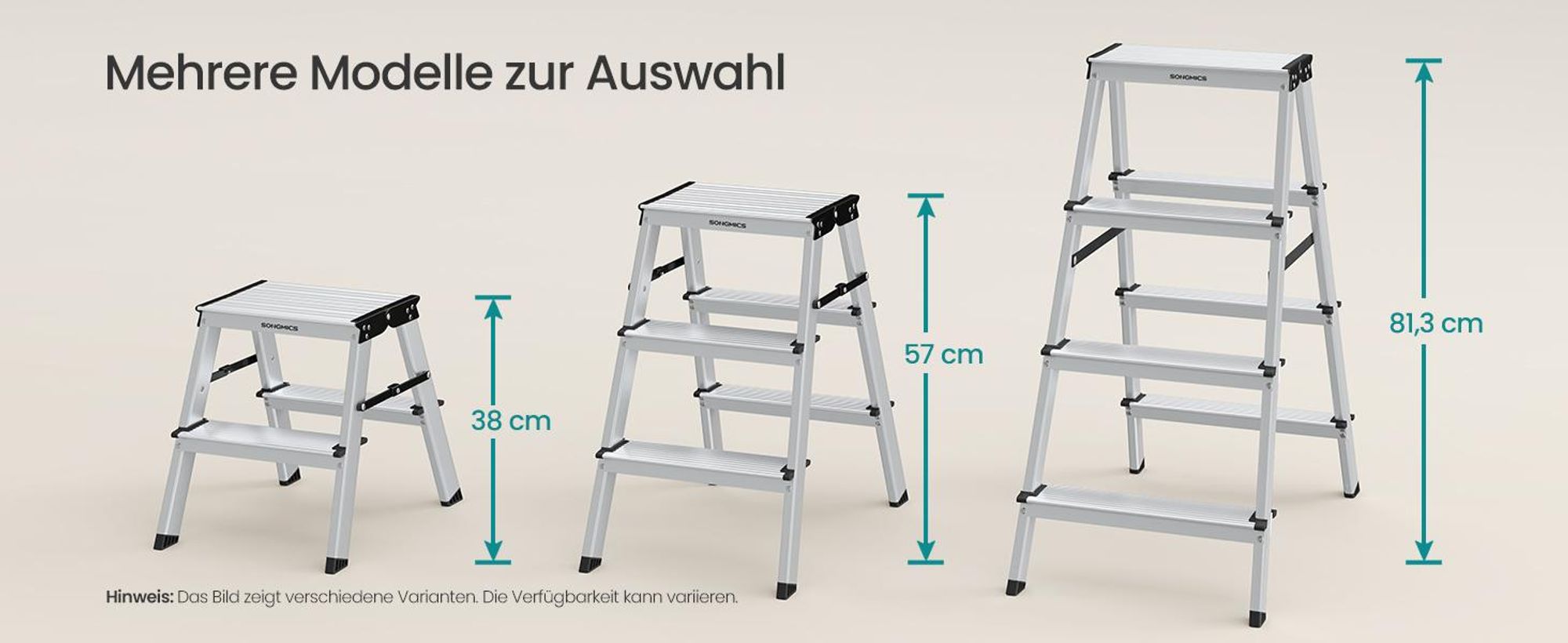 SONGMICS Leiter, Trittleiter, Aluleiter mit 2 rutschfesten Stufen, klappbar, Stehleiter, Mehrzweckleiter, bis 150 kg belastbar,