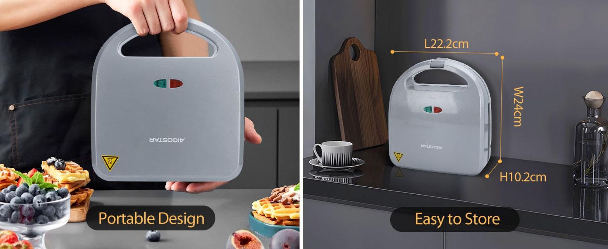 Aigostar 3-in-1-Kombi-Waffeleisen 750 W Sandwichmaker, 3 Austauschbare Platten, Beidseitiges Grillen, Antihaftbeschichtet, Automatisches Thermostat