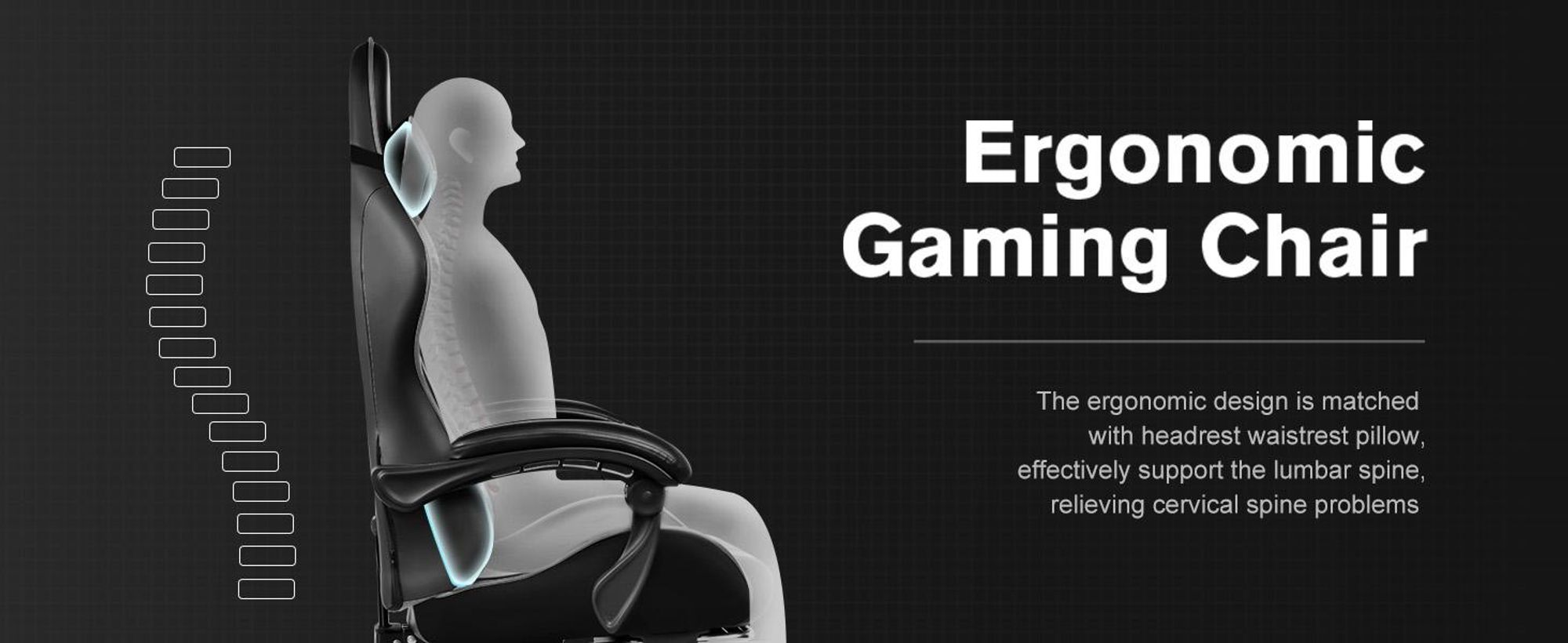 GTPLAYER Herní židle s podnožkou a masážním bederním polštářem Kancelářská židle pro hráče Ergonomická herní židle s připojitelnými područkami s nosností až 150 kg šedá